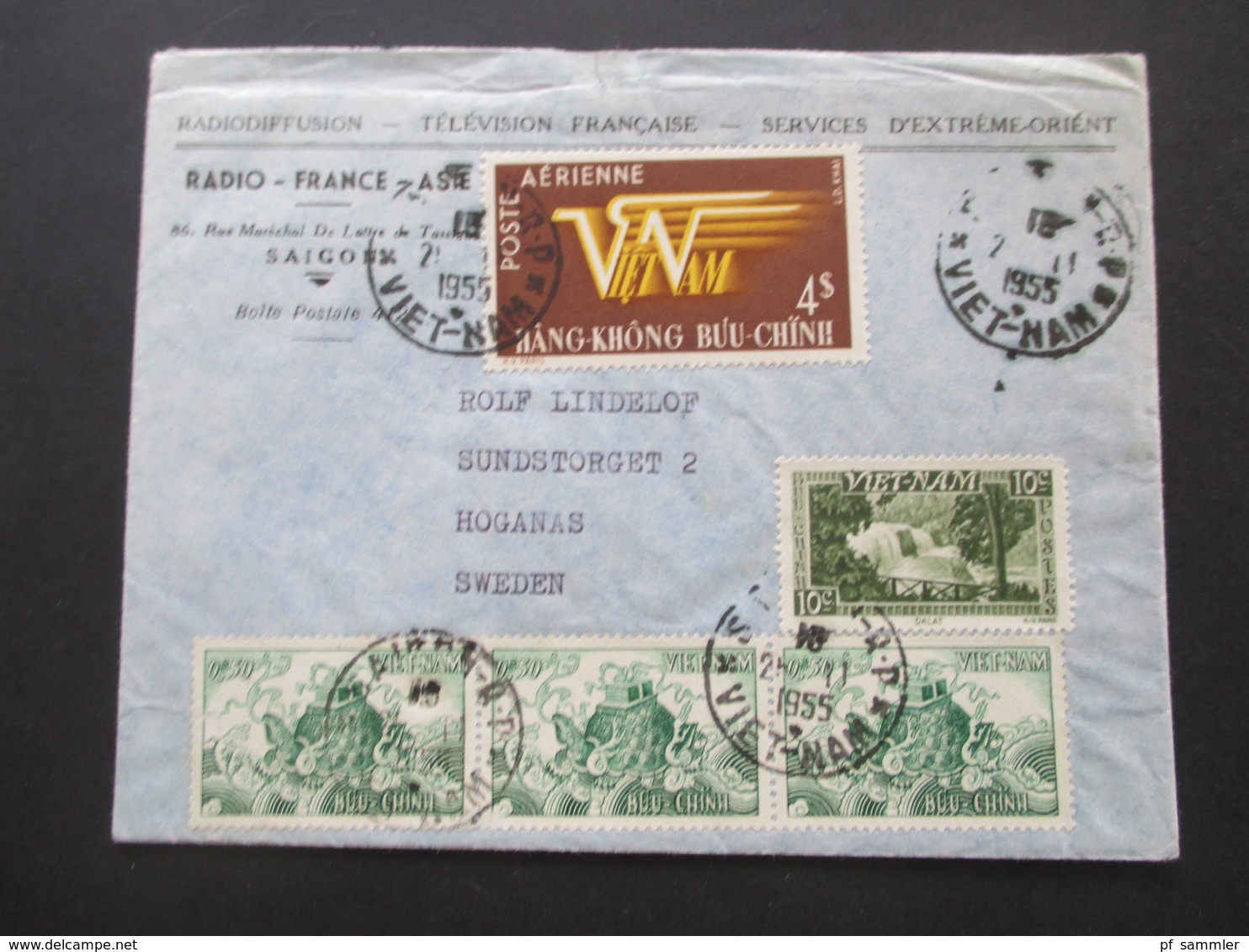 Vietnam 1950-56 Radio France Asie Radiosender 11 Auslandsbriefe nach Schweden! 6x Radioprogramm + 1x Christmas Greetings