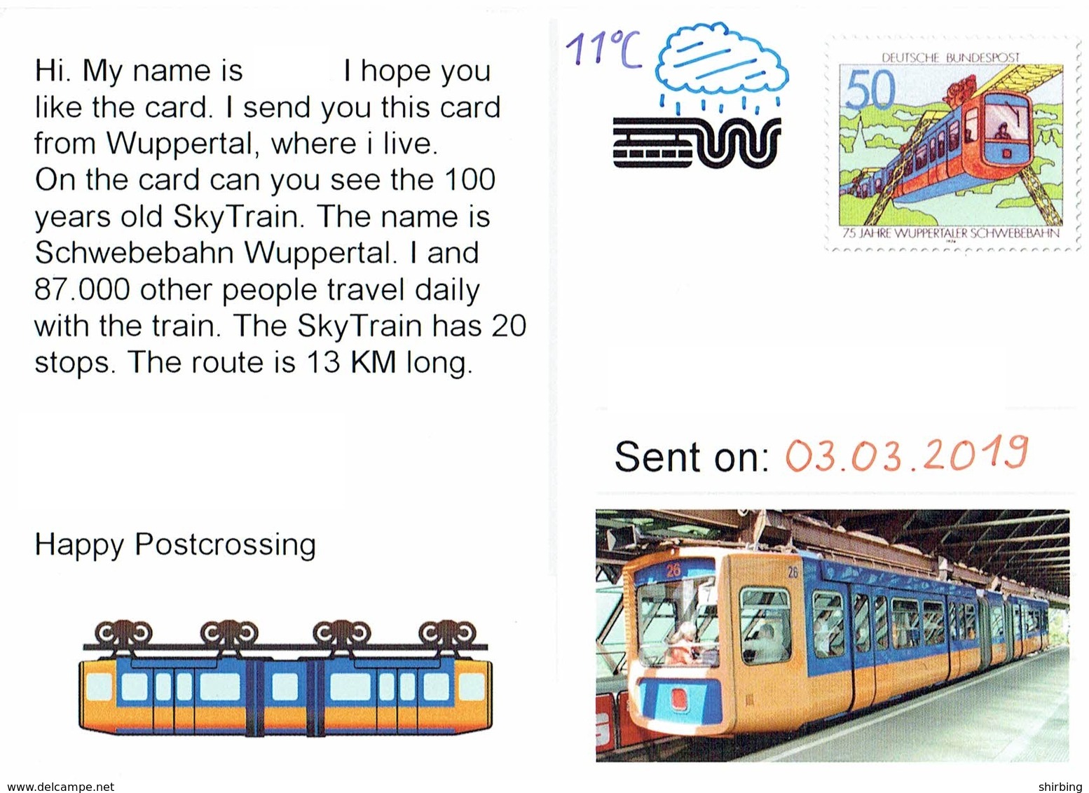 25A : Germany Postpaid Hanging Tram Train With Imprinted Stamp On Postcard - Covers & Documents