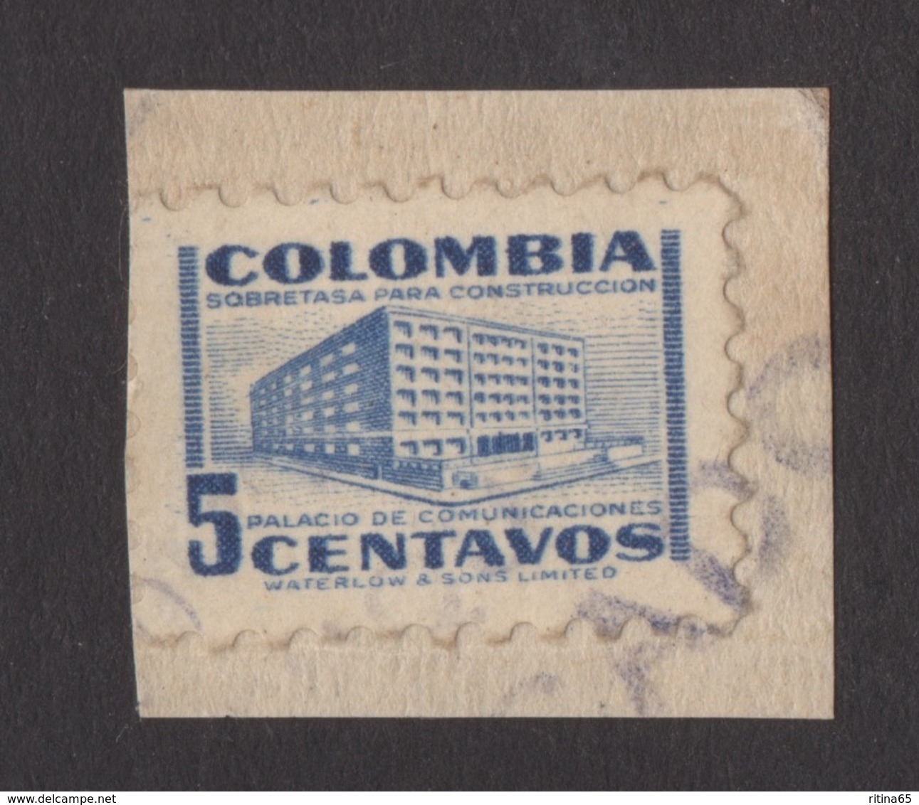 COLOMBIA !!! 1953 5 CENTAVOS PALAZZO DELLE TELECOMUNICAZIONI SU FRAMMENTO !!! - Colombia