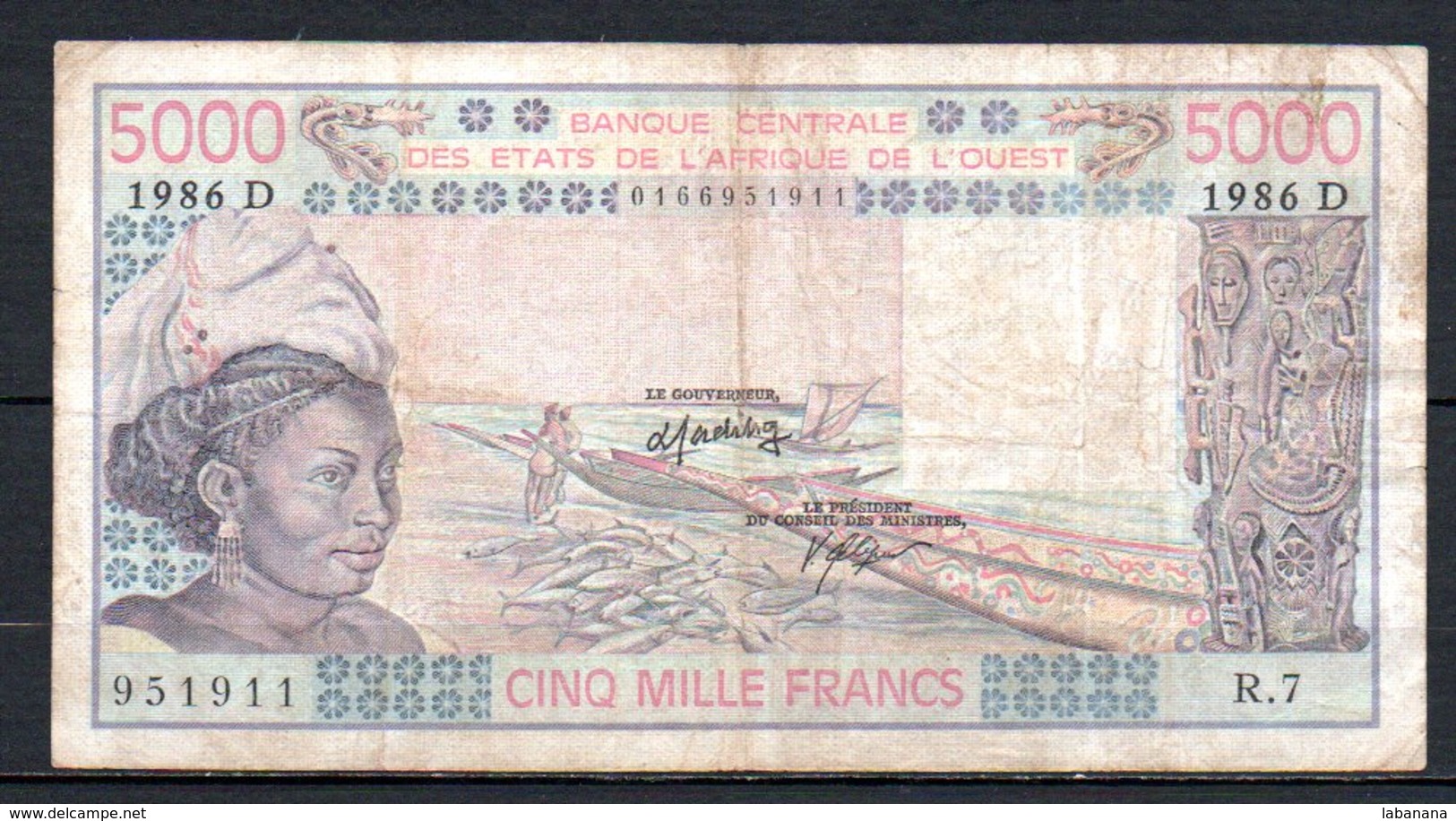 624-Mali Billet De 5000 Francs 1986 D R7 - Mali