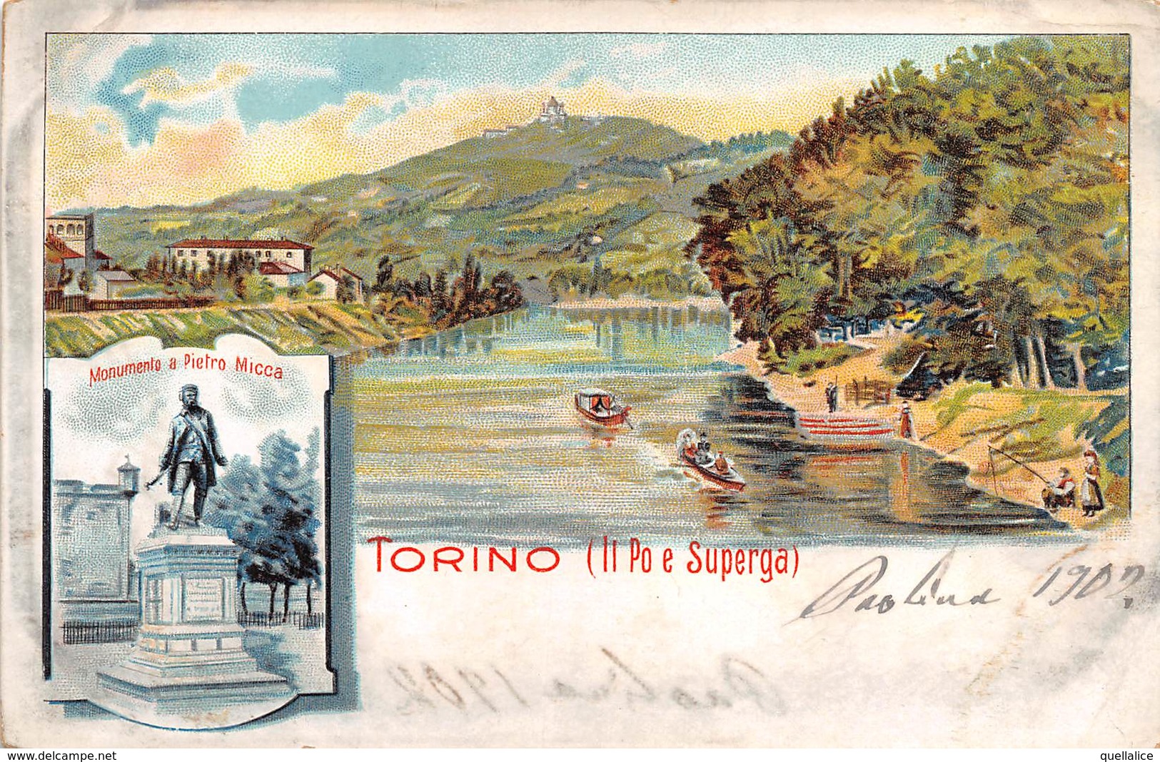 1183 "TORINO - IL PO E SUPERGA - MONUMENTO A PIETRO MICCA"  CART NON SPED - Fiume Po