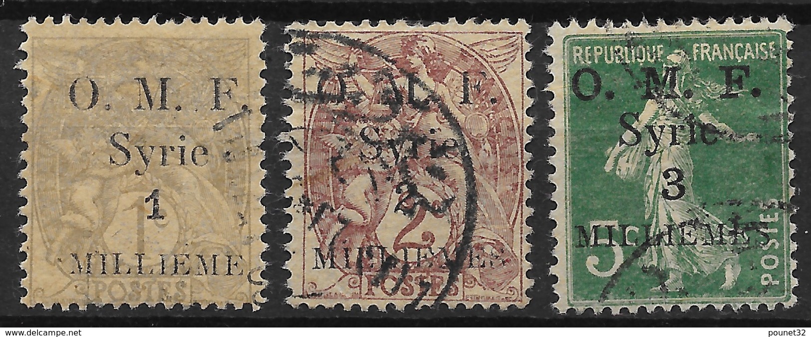 SYRIE : TYPE BLANC SEMEUSE SURCHARGE LETTRES MAIGRES N° 21/23 OBLITERES COTE 38€ - Gebraucht