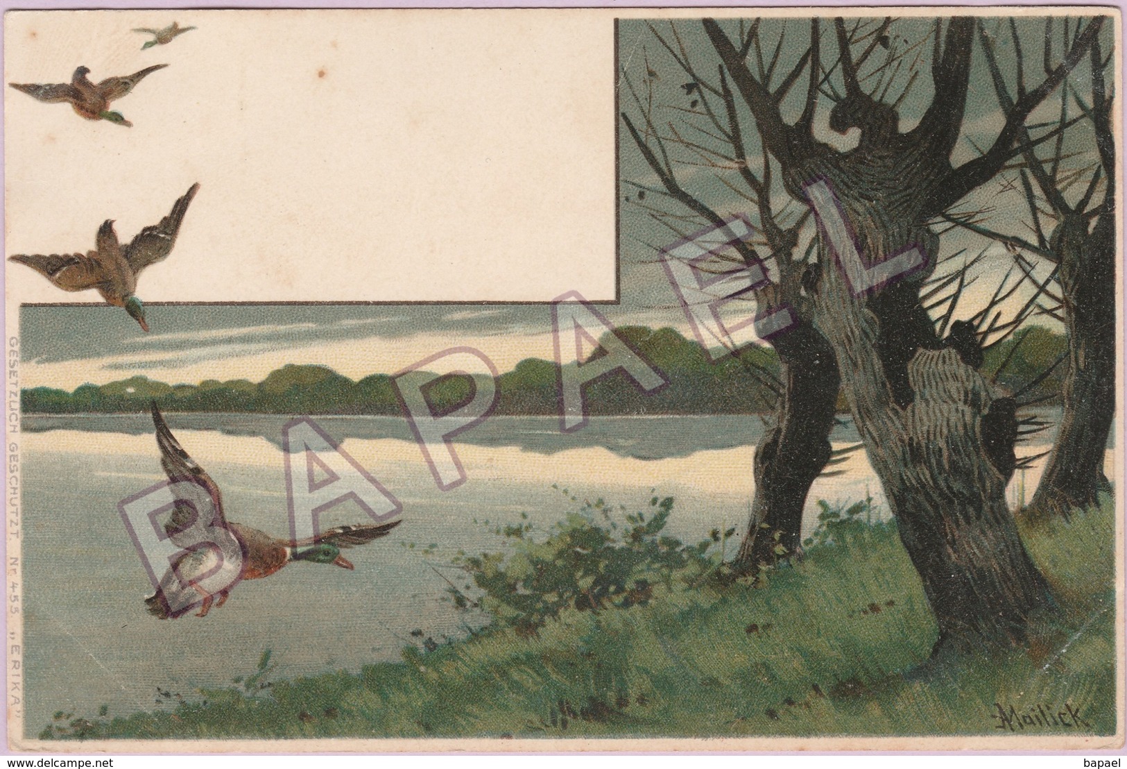 Vol De Canards Au-dessus Du Lac (Artiste Lithographe Mailick) (Recto-Verso) - Mailick, Alfred