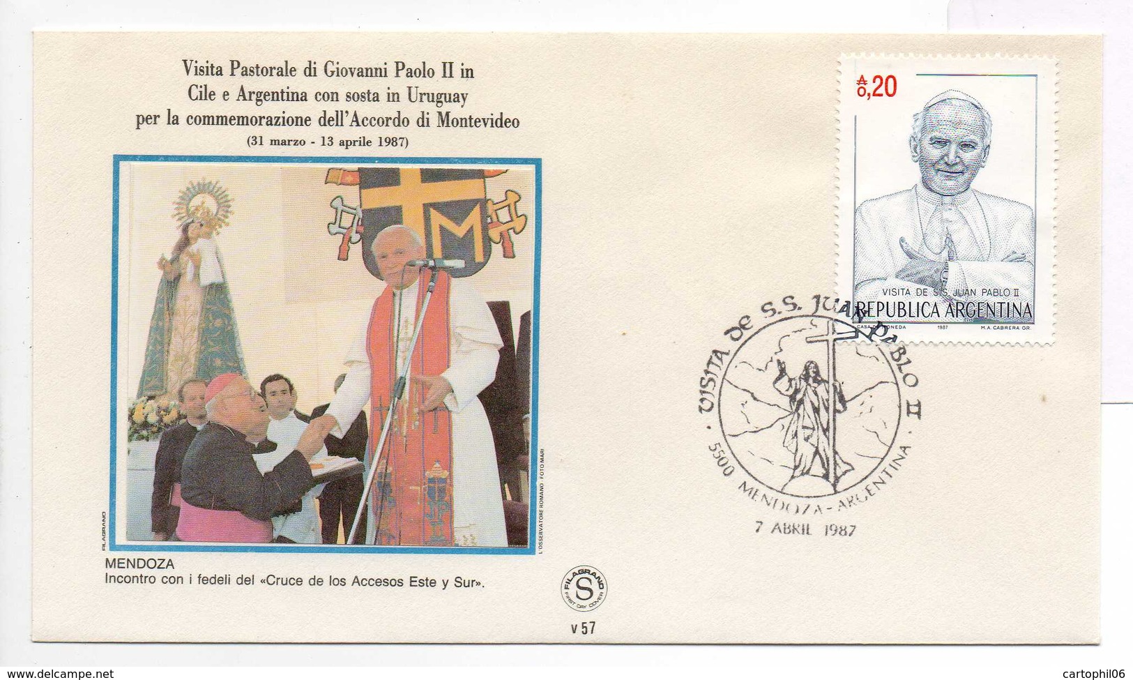 - ARGENTINE - Lettre VISITA PASTORALE DI S.S. GIOVANNI PAOLO II (Jean-Paul 2) MENDOZA 7.4.1987 - - Päpste