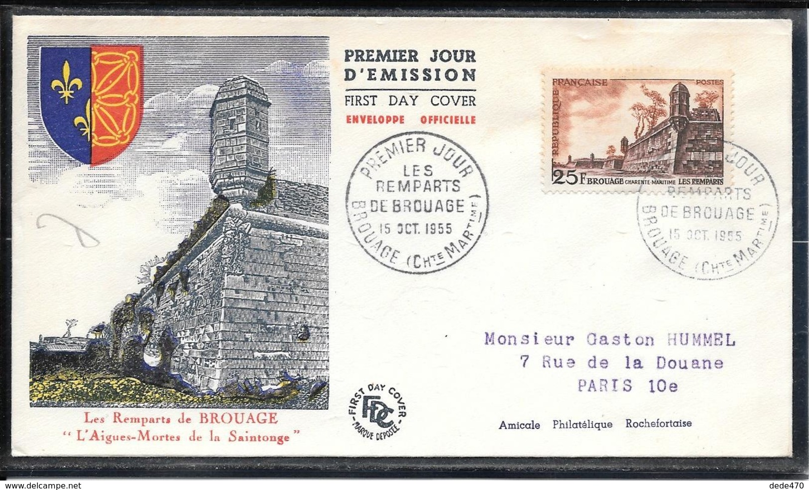 FDC 1955 - 1042  Série Touristique: Remparts De Brouage (Aunis) - 1950-1959