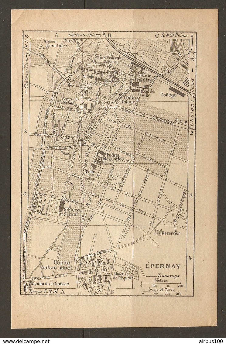 CARTE PLAN 1928 - EPERNAY HOPITAL AUBAN MOET MOULIN DE LA GOESSE TRAMWAYS RESERVOIR - Topographical Maps