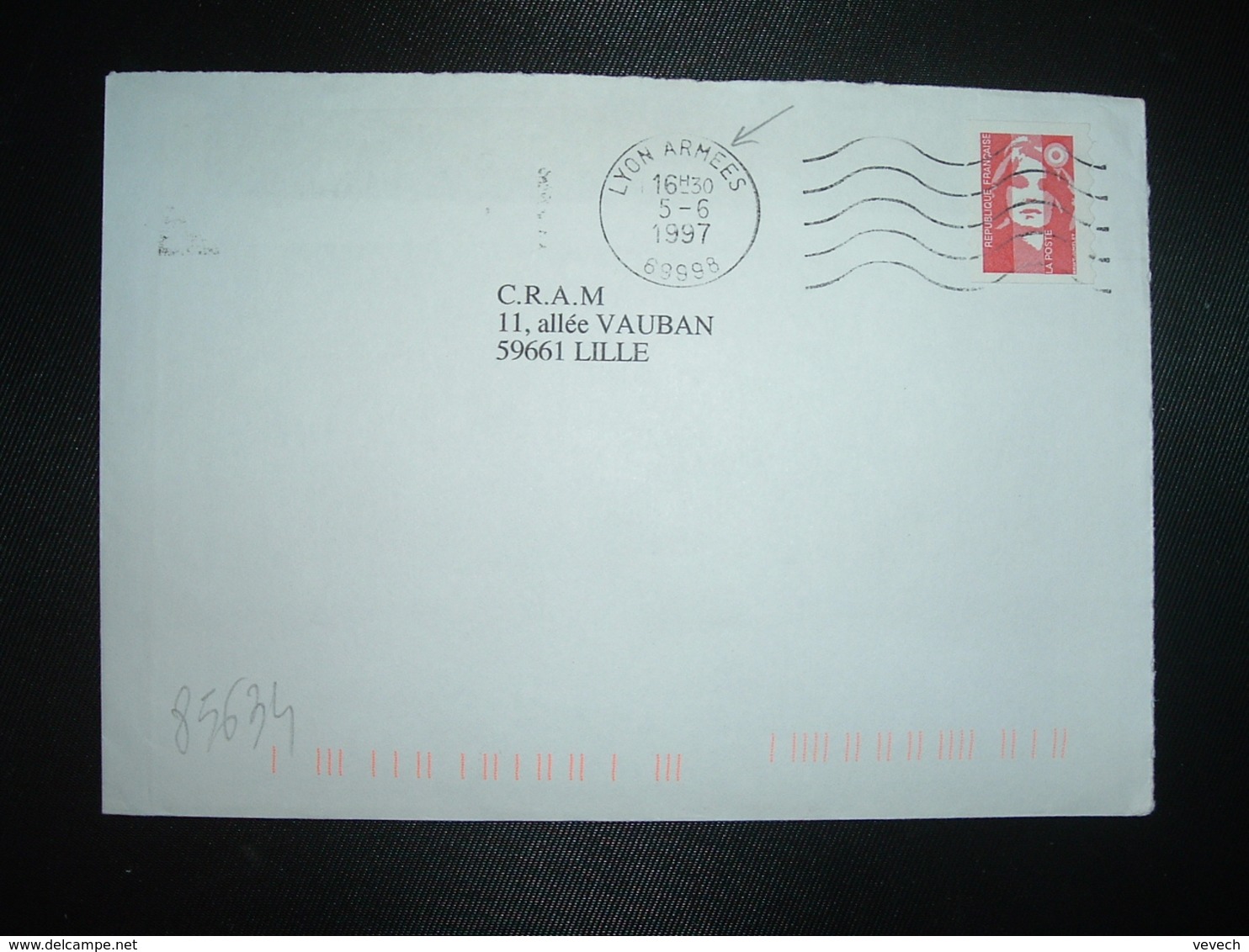 LETTRE TP M. DE BRIAT TVP ROUGE OBL.MEC.5-6 1997 69998 LYON ARMEES - Cachets Militaires A Partir De 1900 (hors Guerres)