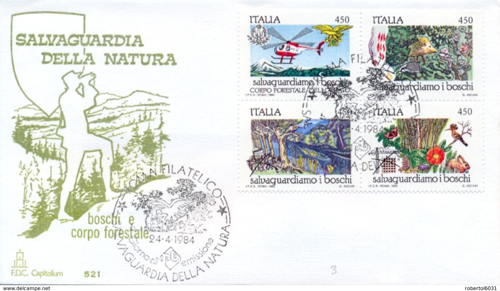 Italy 1984 FDC Safeguard The Woods Se-tenant Block 4 X 450 Lire Salvaguardiamo I Boschi - Protezione Dell'Ambiente & Clima