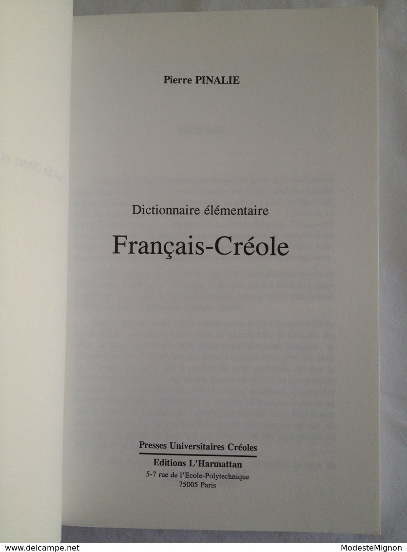 Dictionnaire élémentaire Français - Créole De Pierre Pinalie - Outre-Mer