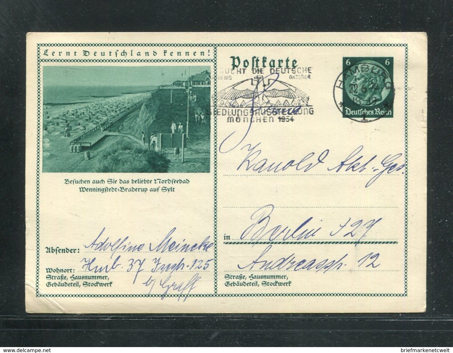 Deutsches Reich / 1934 / Bildpostkarte > WENNINGSTEDT-BRADERUP, Masch.-Stempel Hamburg (17277) - Sonstige & Ohne Zuordnung