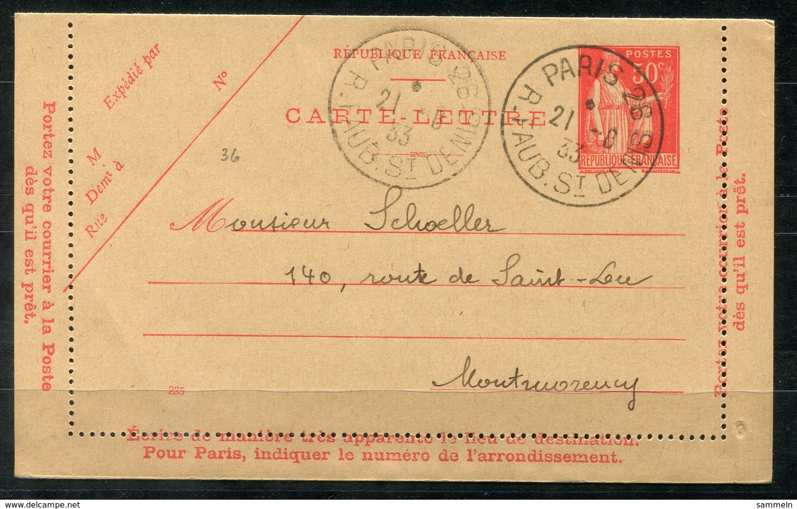 4726 - FRANKREICH - Kartenbrief K 36 - Kartenbriefe