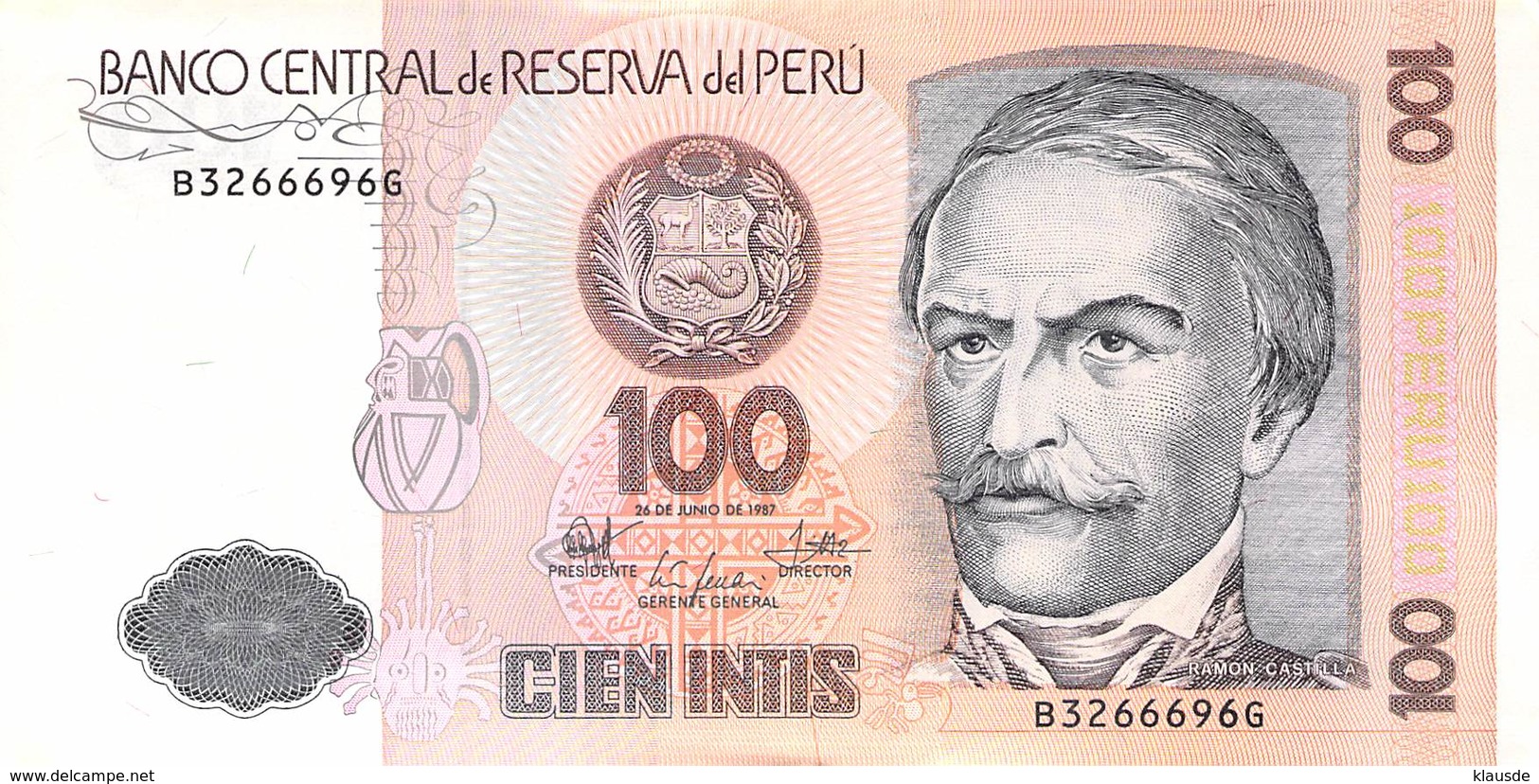 100 Intis Peru 1987 UNC - Peru