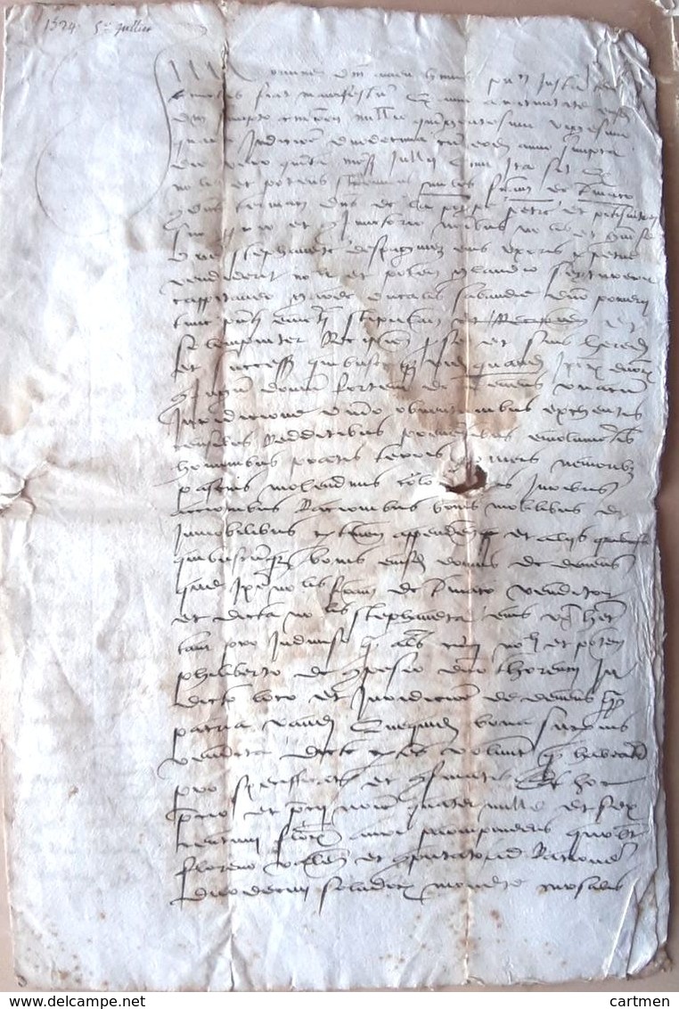 DOCUMENT TRES ANCIEN DEBUT 16 ° ACTE AUTHENTIQUE 1524  CAHIER DE 8 PAGES - Documents Historiques