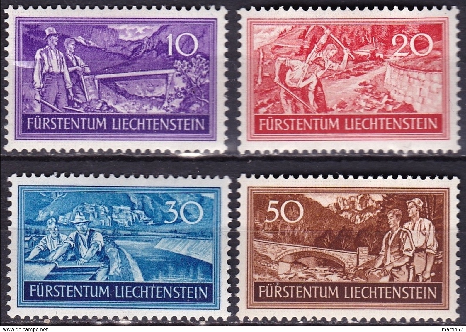 Liechtenstein 1937: Rheinnot-Wiederaufbau (1927) Zu 122-125 Mi 152-155 Yv 137-140 * Falz MLH (Zumstein CHF 22.00 -50%) - Bridges