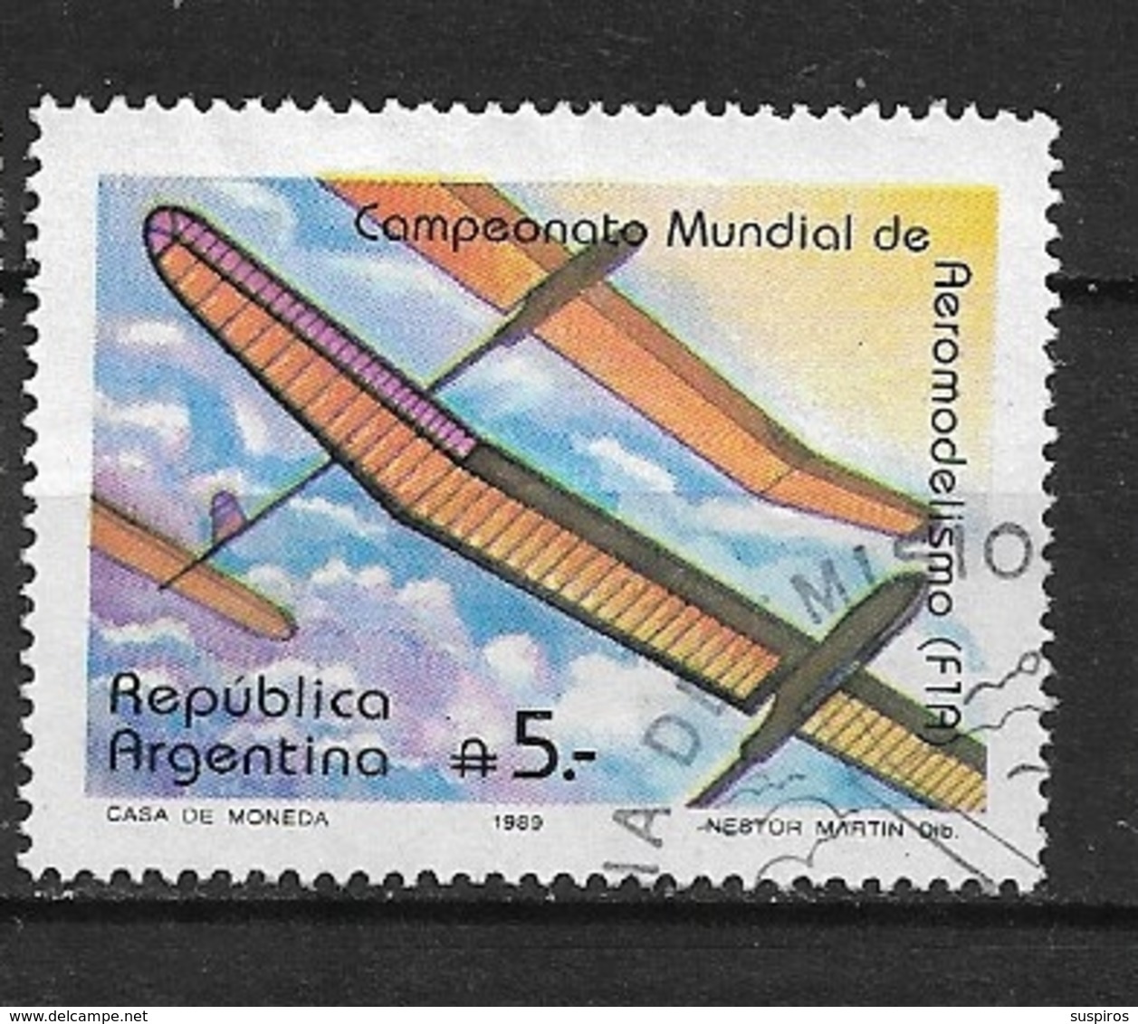 ARGENTINA  1989 World Model Airplane Championships, La Cruz-Embals-Cordoba    F1A Glider    Ø - Used Stamps