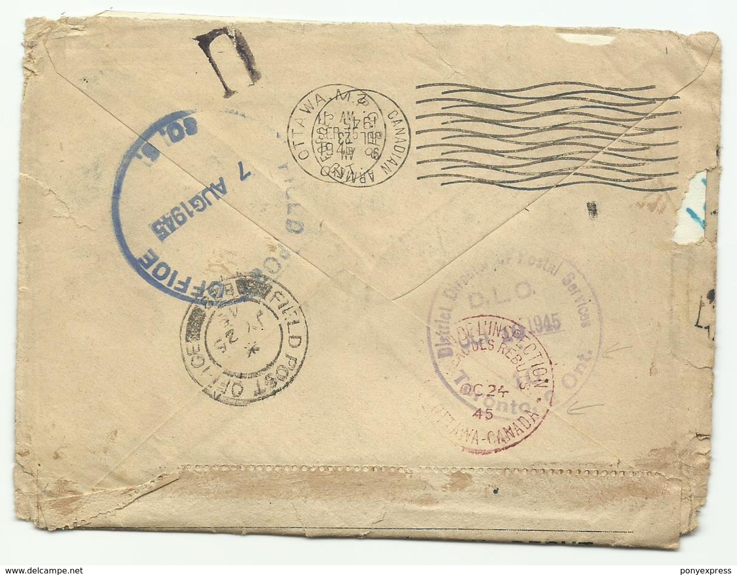 Lettre Frappée De Plusieurs Cachets De Rebuts France & Canada Fin 1945 - Postal History