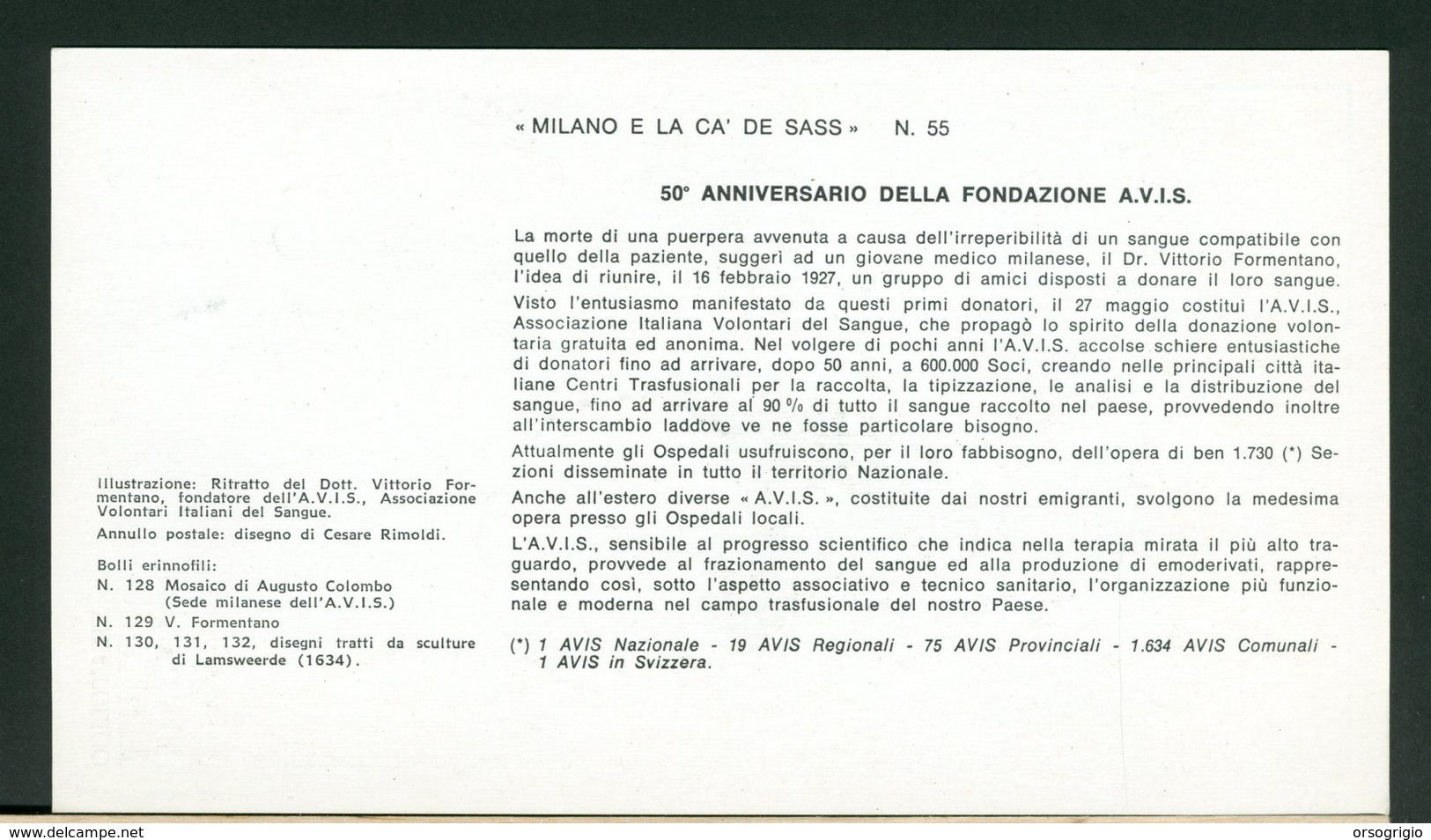 ITALIA - MILANO - ANNIVERSARIO FONDAZIONE AVIS - ASSOCIAZIONE VOLONTARI ITALIANI DEL SANGUE - A.V.I.S. - Medicina