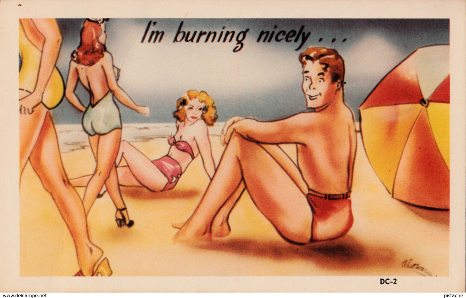 Comics Humor Comic Comique Humour - Sexy Lady And Sexy Man Burning On Beach - No. DC-2 - 2 Scans - Humour