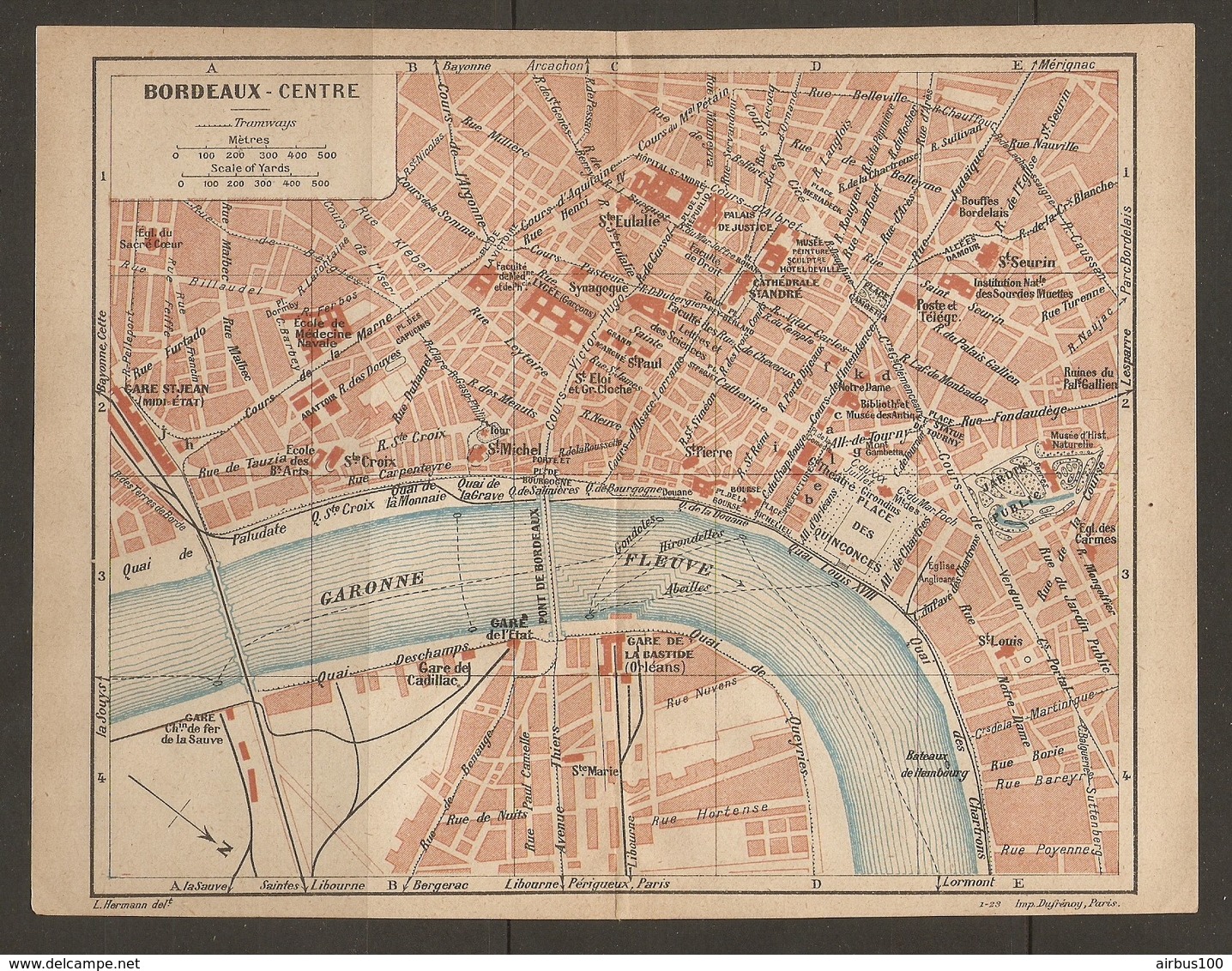 CARTE PLAN 1923 - BORDEAUX CENTRE GARE DE CADILLAC ECOLE DE MEDECINE NAVALE JARDIN PUBLIC - Topographische Karten