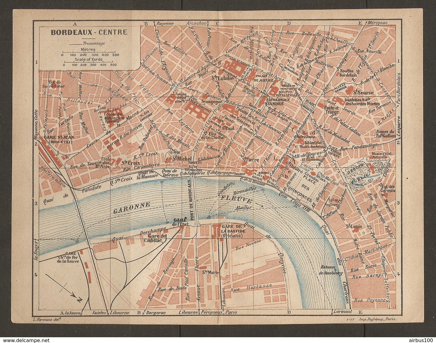 CARTE PLAN 1923 - BORDEAUX CENTRE GARE DE CADILLAC ECOLE DE MEDECINE NAVALE JARDIN PUBLIC - Cartes Topographiques