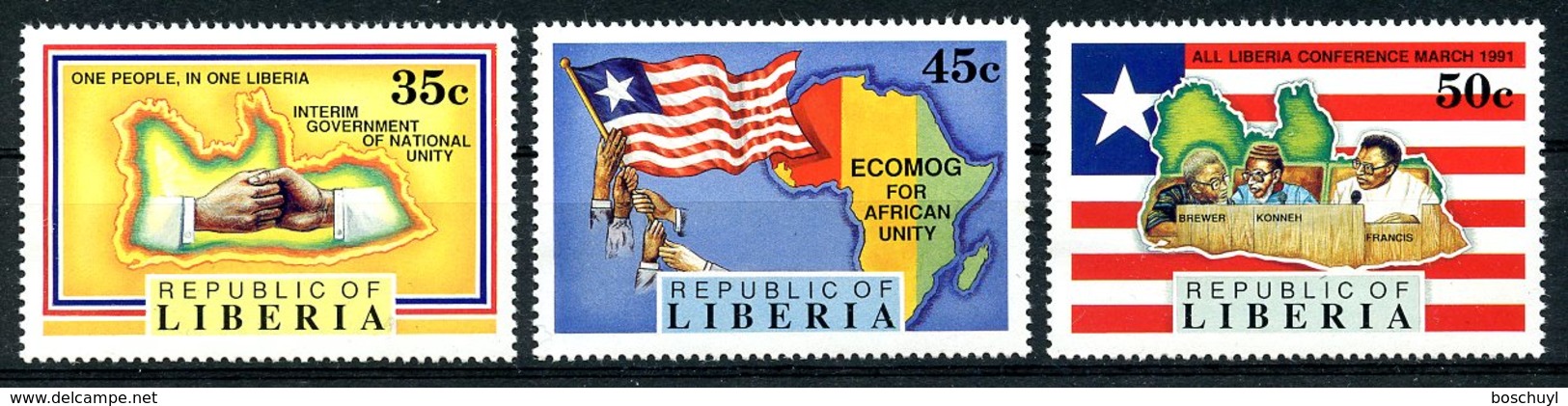 Liberia, 1991, Reconciliation, Map, Flag, ECOMOG, MNH, Michel 1541-1543 - Liberia