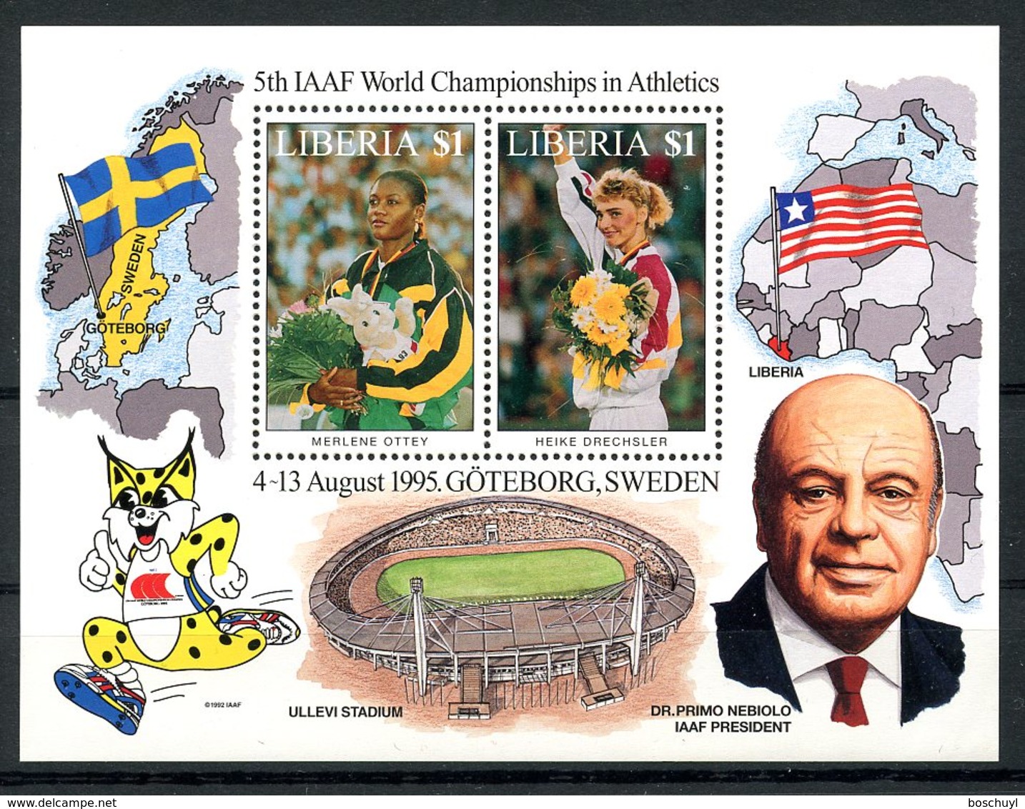 Liberia, 1995, Athletics World Championships, Sports, Flags, Maps, MNH, Michel Block 140 - Liberia