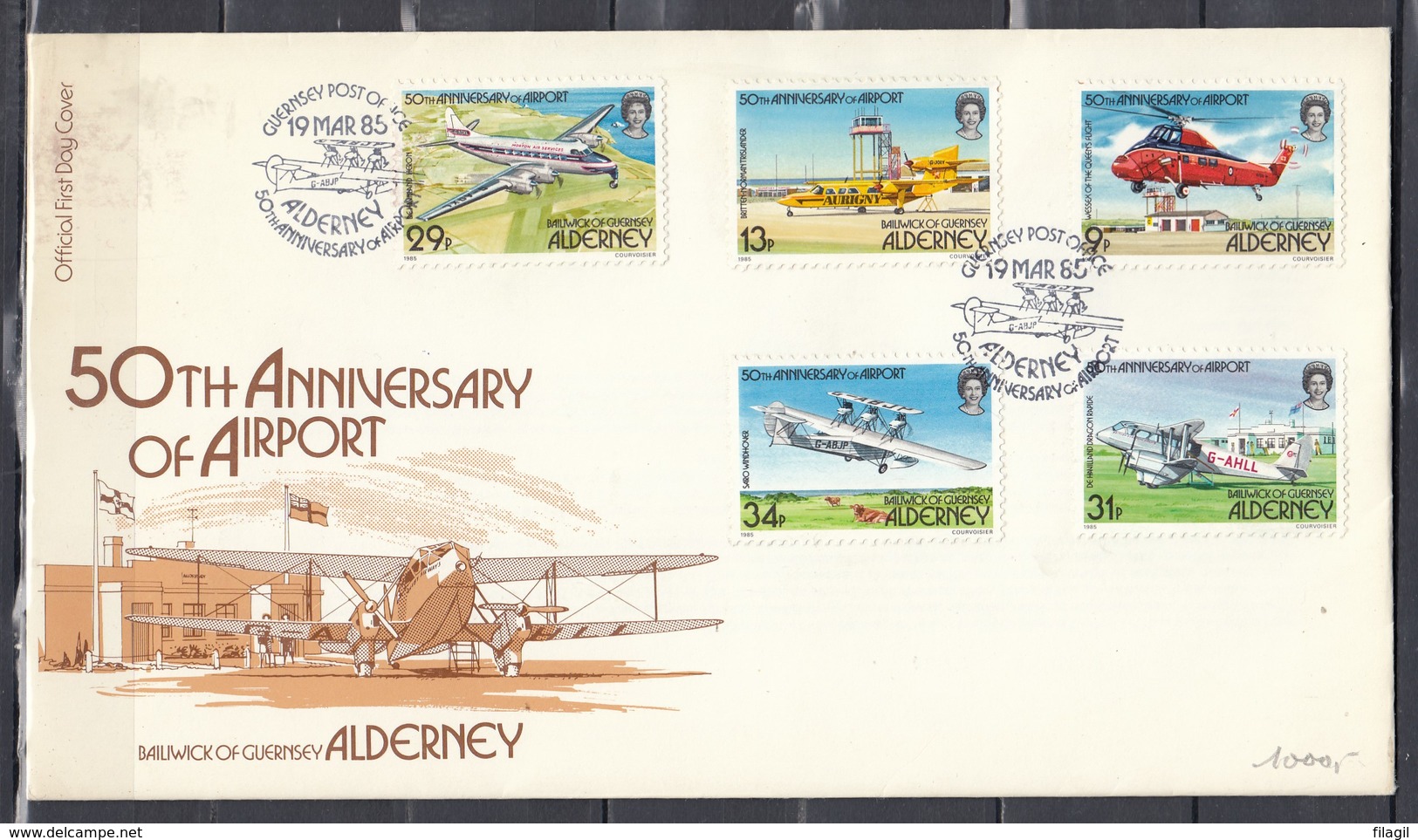 First Day Cover Van 50th Anniversary Of Airport 19 Mar 85 - Alderney