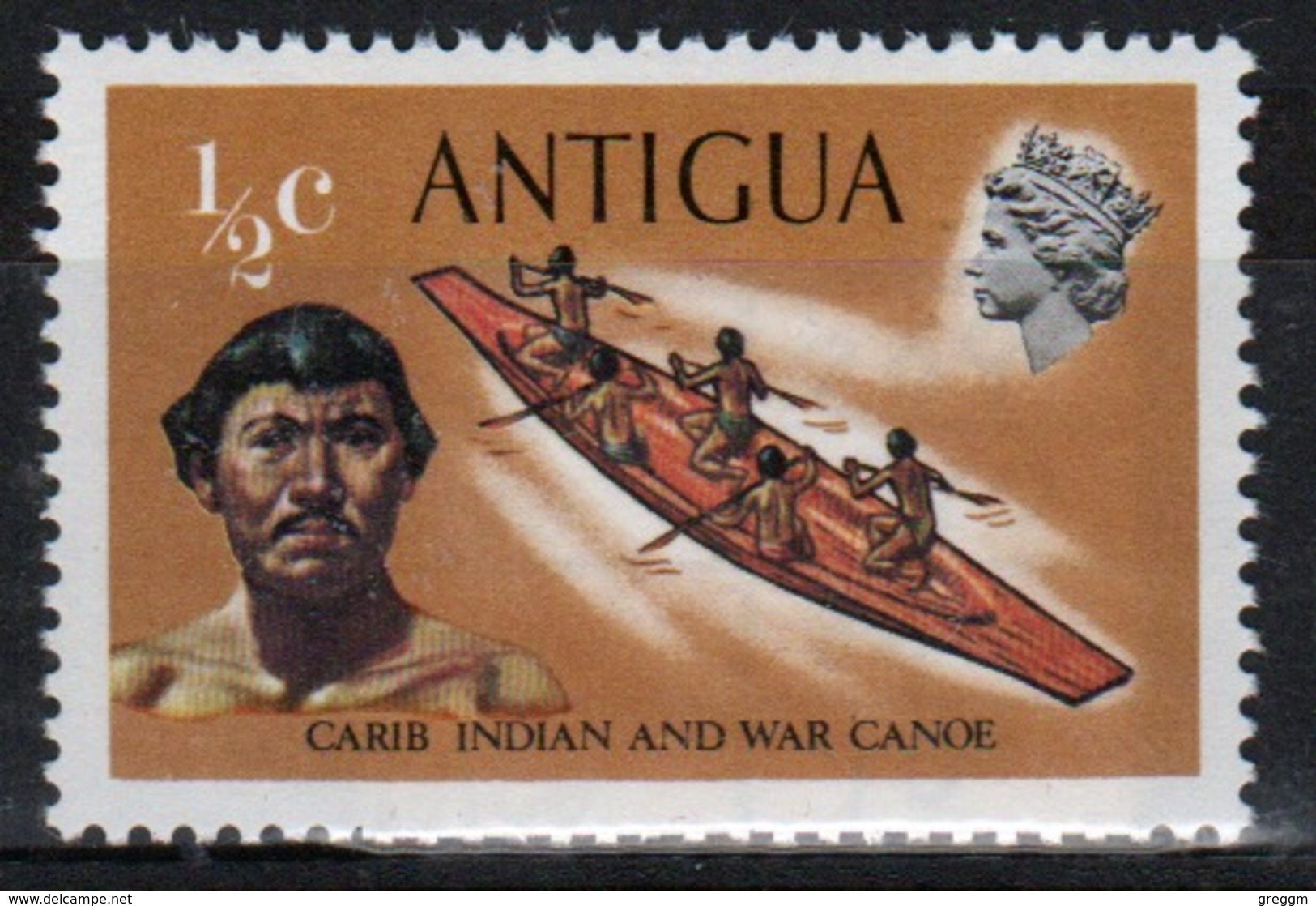 Antigua Single ½ Cent Stamp From The 1970 Definitive Issue Showing Ships. - 1960-1981 Ministerial Government