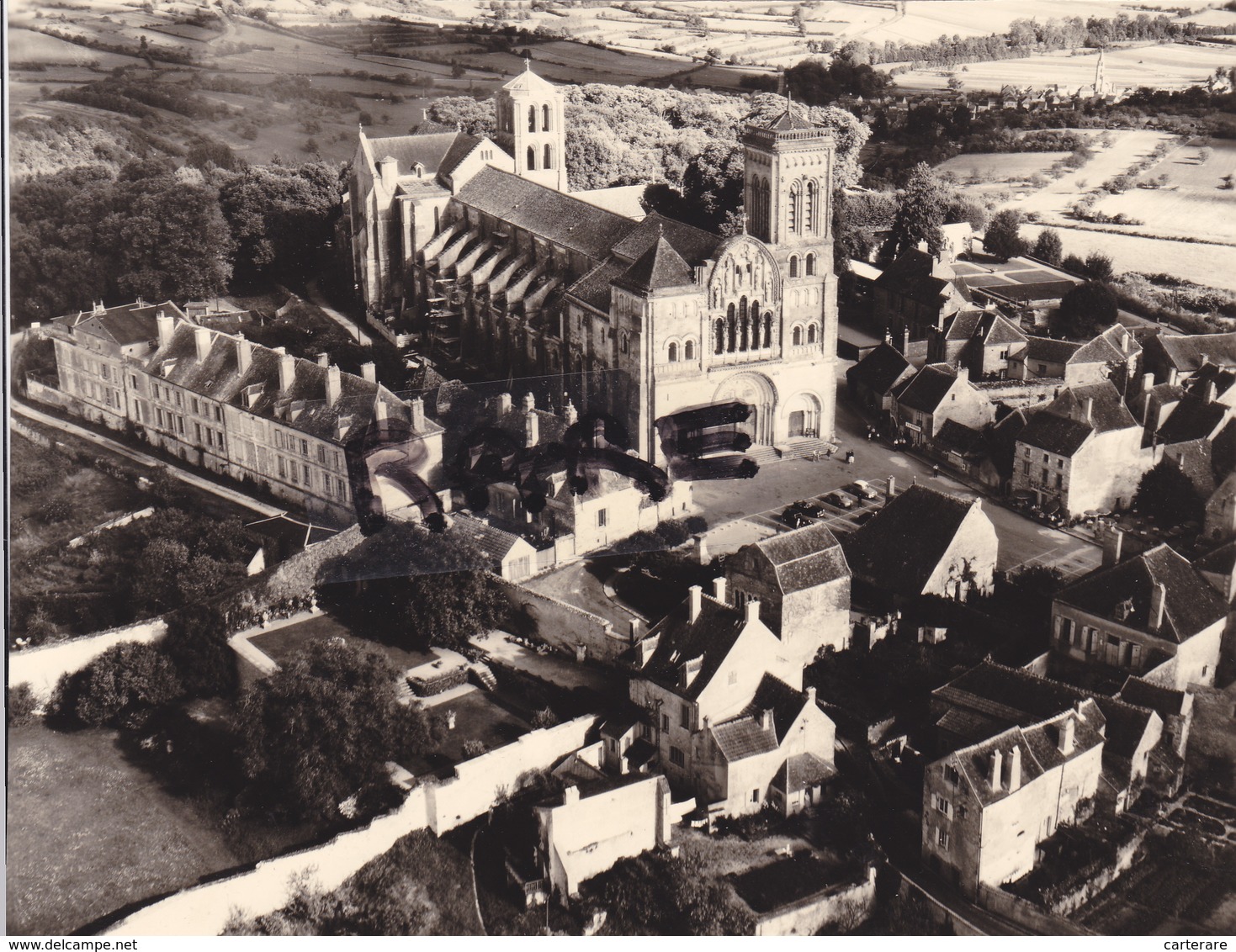 PHOTO ANCIENNE,89,YONNE,VEZELAY,BOURGOGNE,AVALON,BASILIQUE SAINTE MARIE MADELEINE,VUE AERIENNE,RARE - Places