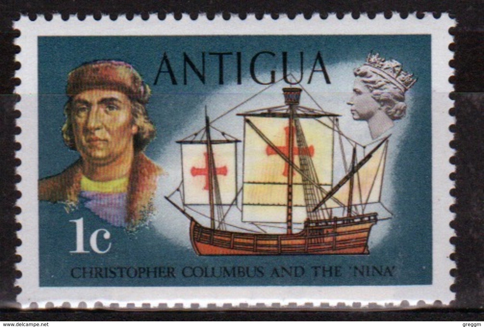 Antigua Single 1 Cent Stamp From The 1970 Definitive Issue Showing Ships. - 1960-1981 Ministerial Government