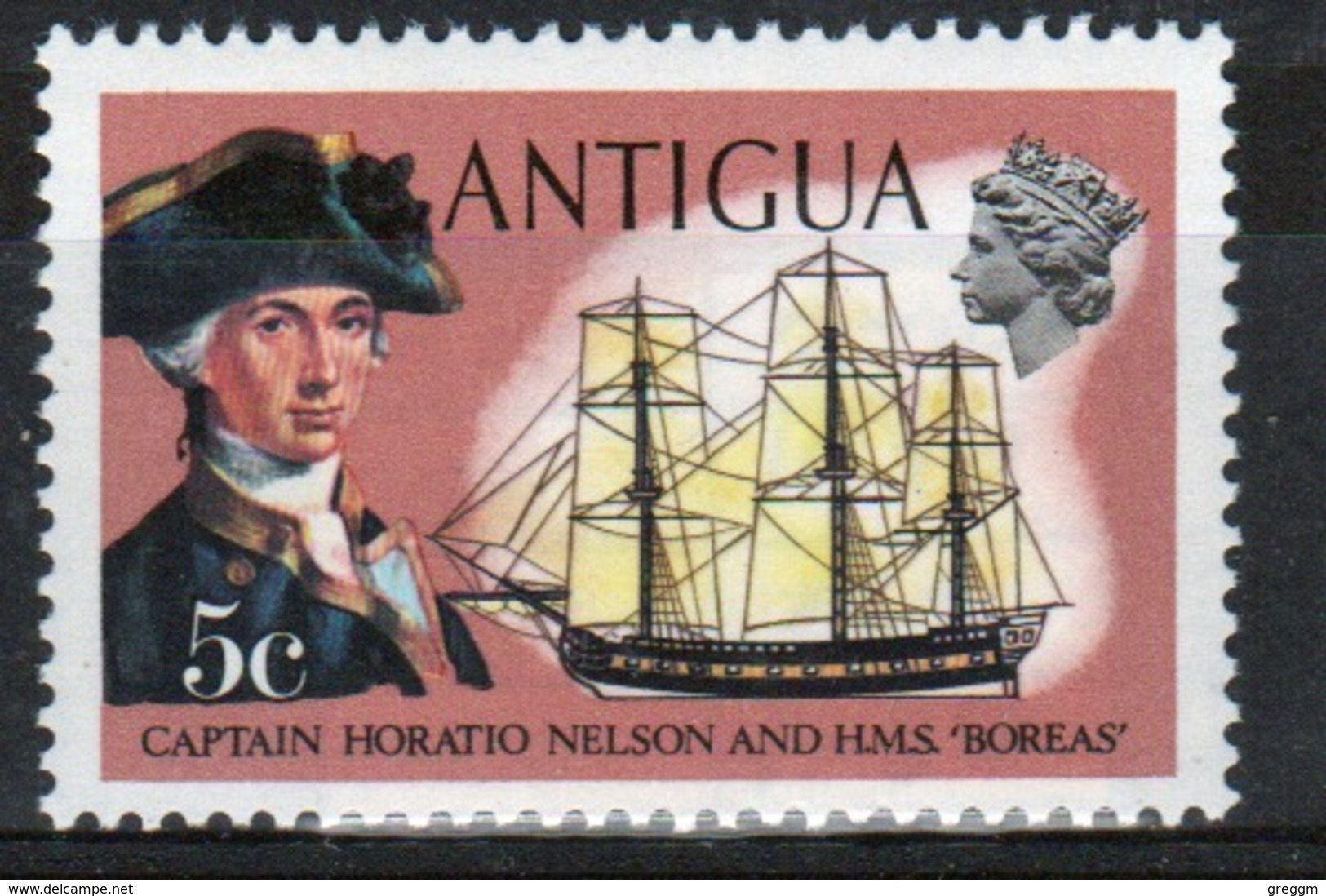 Antigua Single 5 Cent Stamp From The 1970 Definitive Issue Showing Ships. - 1960-1981 Autonomie Interne