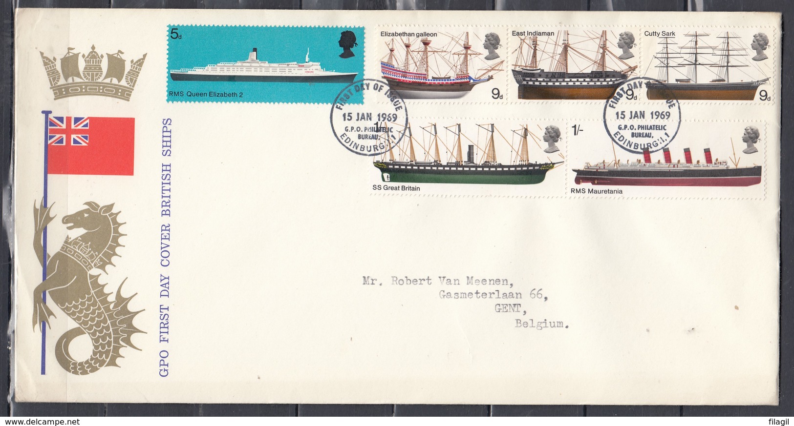 First Day Cover Britisch Ships Edingburg 15 JAN 1969 - Briefe U. Dokumente