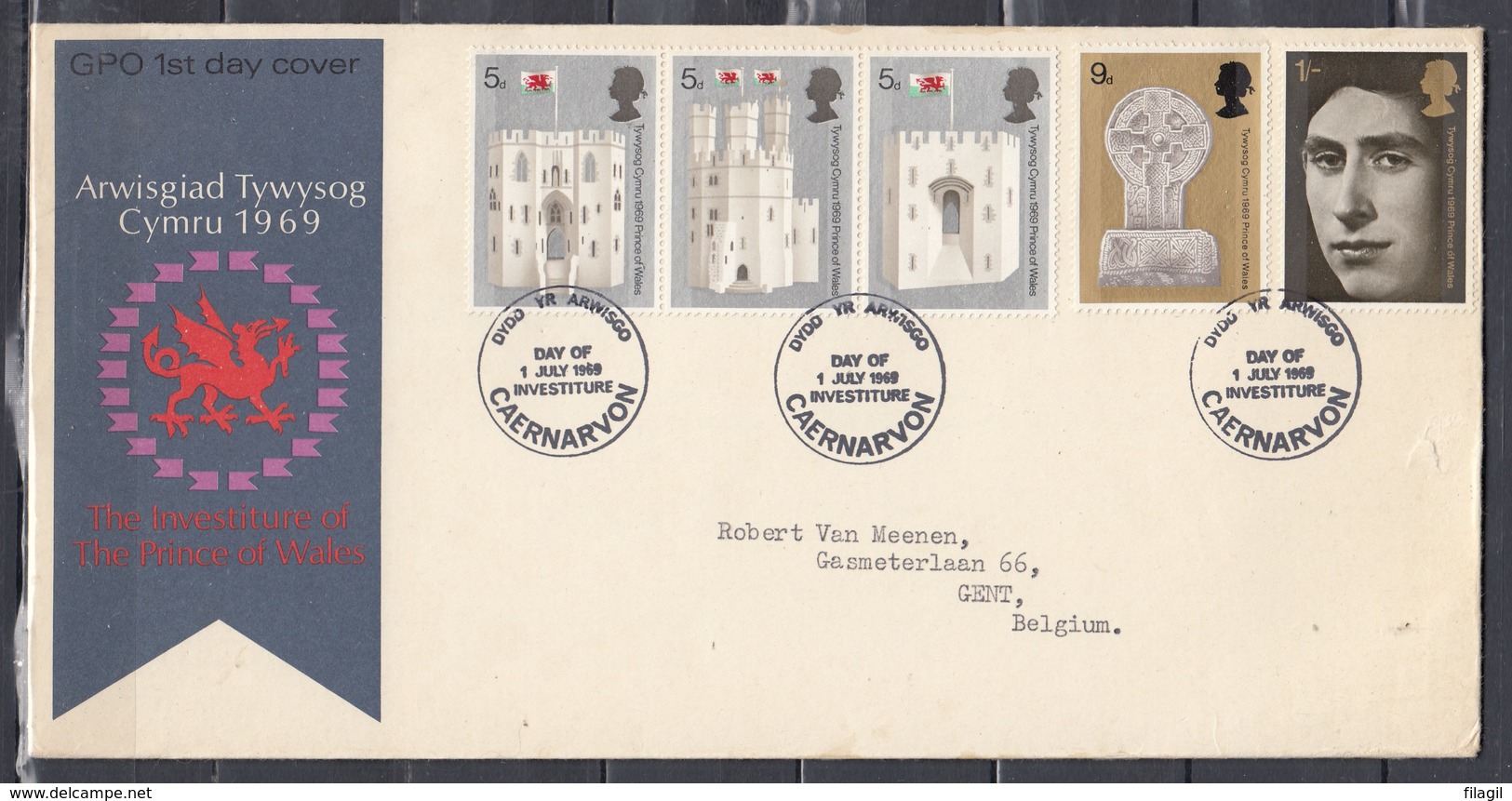 First Day Cover The Investiture Of The Prince Of Wales Caernarvon 1 JULY 1969 - Cartas & Documentos