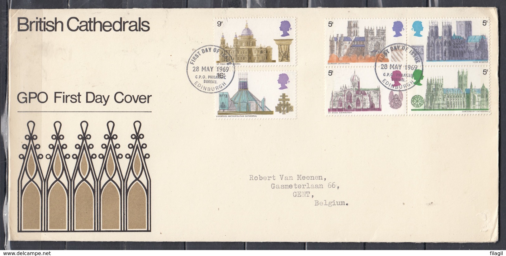 First Day Cover British Cathedrals Edingburgh 28 MAY 1969 - Briefe U. Dokumente