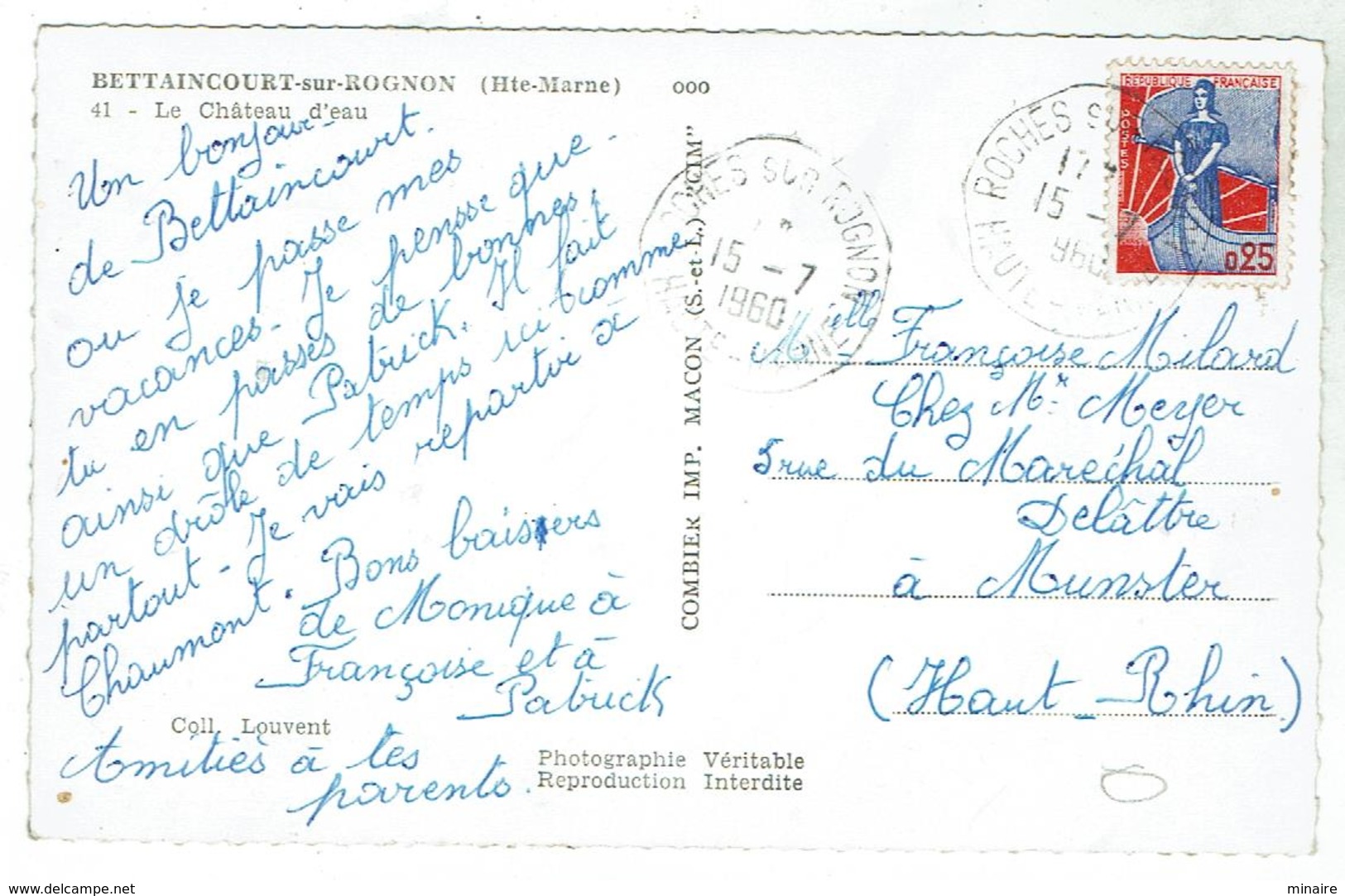 BETTAINCOURT Sur ROGNON Près De Froncles - Le Château D'eau - Bon état - Circulée 1960 Format 9x14 - Other & Unclassified