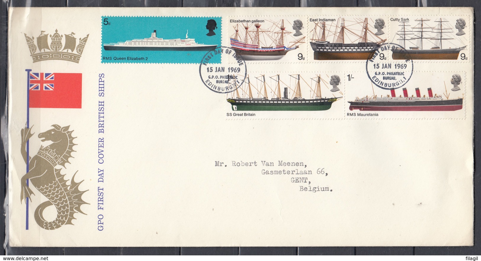 First Day Cover British Ships Edingburgh 15 Jan 1969 - Cartas & Documentos