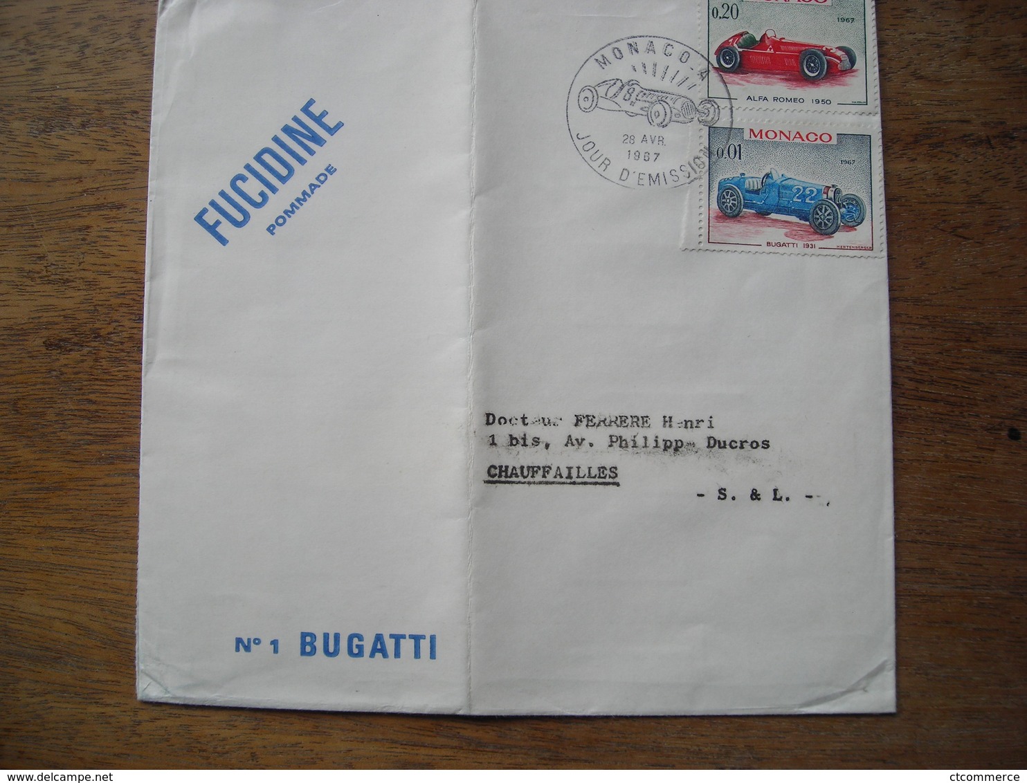 1987 Monaco Alfa Romeo 1950, Bugatti 1967, Fucidine Pommade, Laboratoire Leo - FDC
