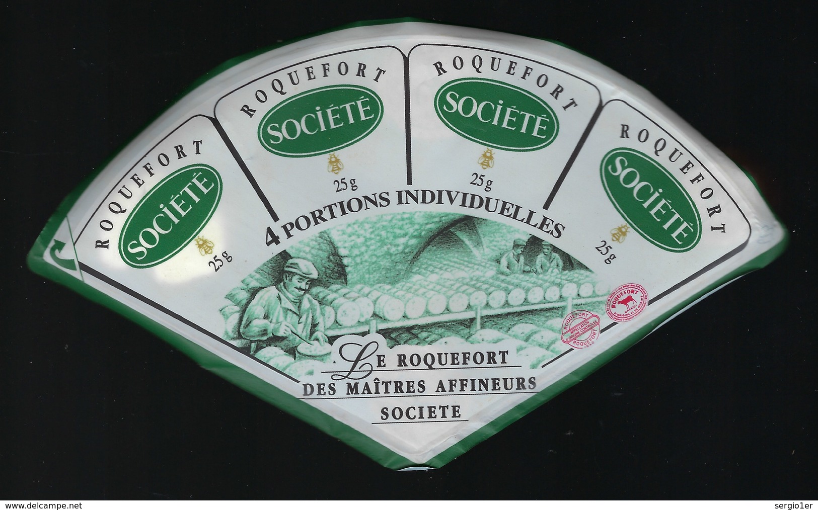 étiquette Fromage  Roquefort Société  4 Portions Individuelle De 25g Le Roquefort Des Maitres Affineurs Société - Cheese