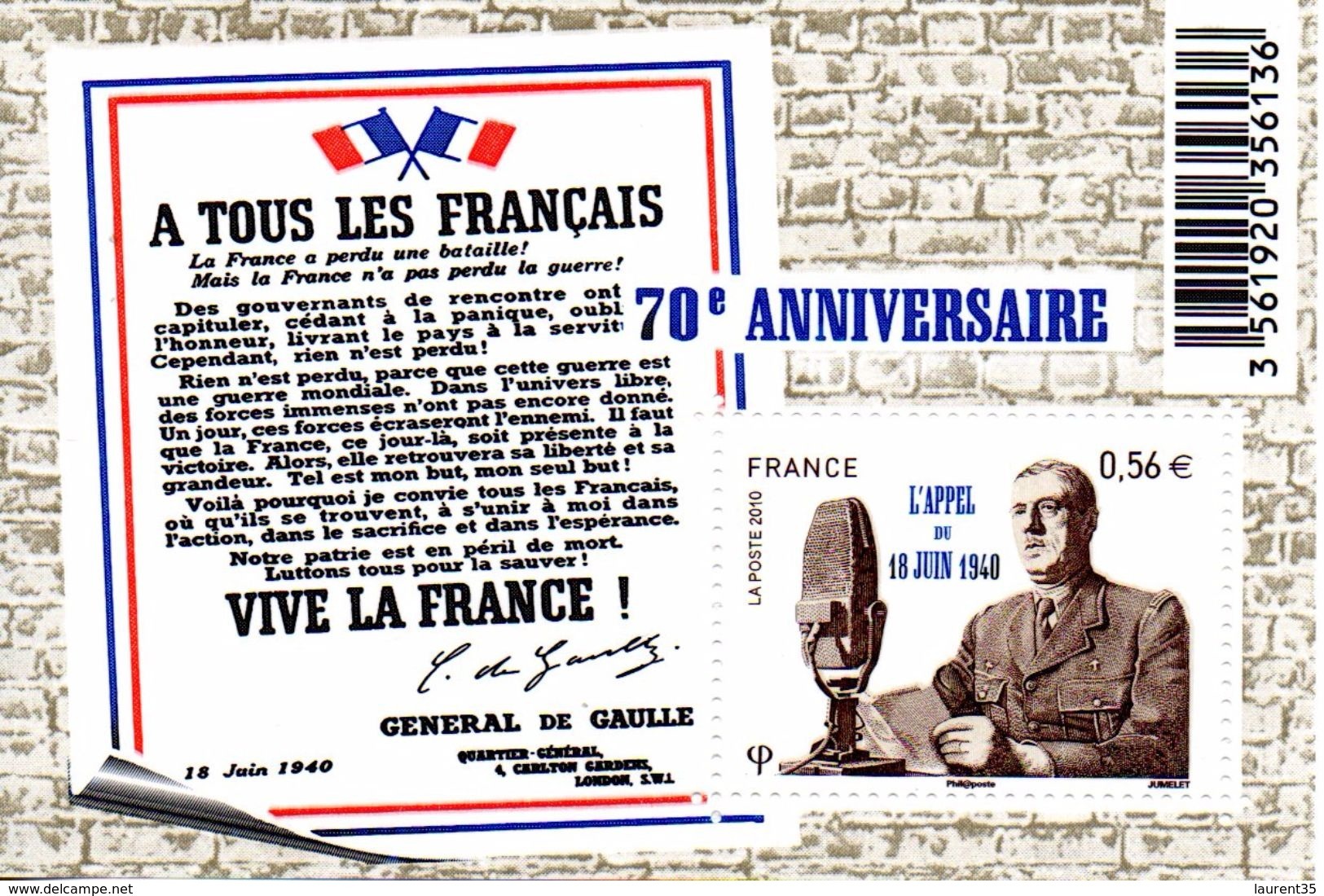 France.bloc No F4493 De 2010.appel Du 18 Juin 1940. De Gaulle.n**. - Mint/Hinged