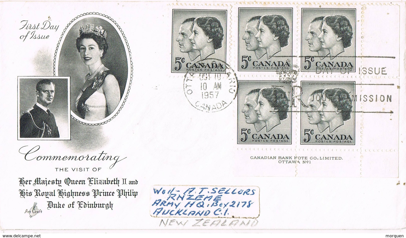 33082. Carta Aerea OTTAWA (Ontario) Canada 1957 To New Zealand. Visit Elisabeth II - Cartas & Documentos