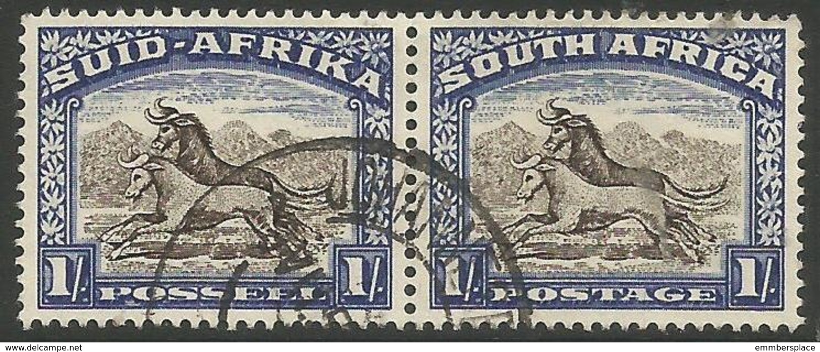 South Africa - 1952 Wildebeest 1/- Bilingual Pair  Used    SG 120a  Sc 62 - Used Stamps