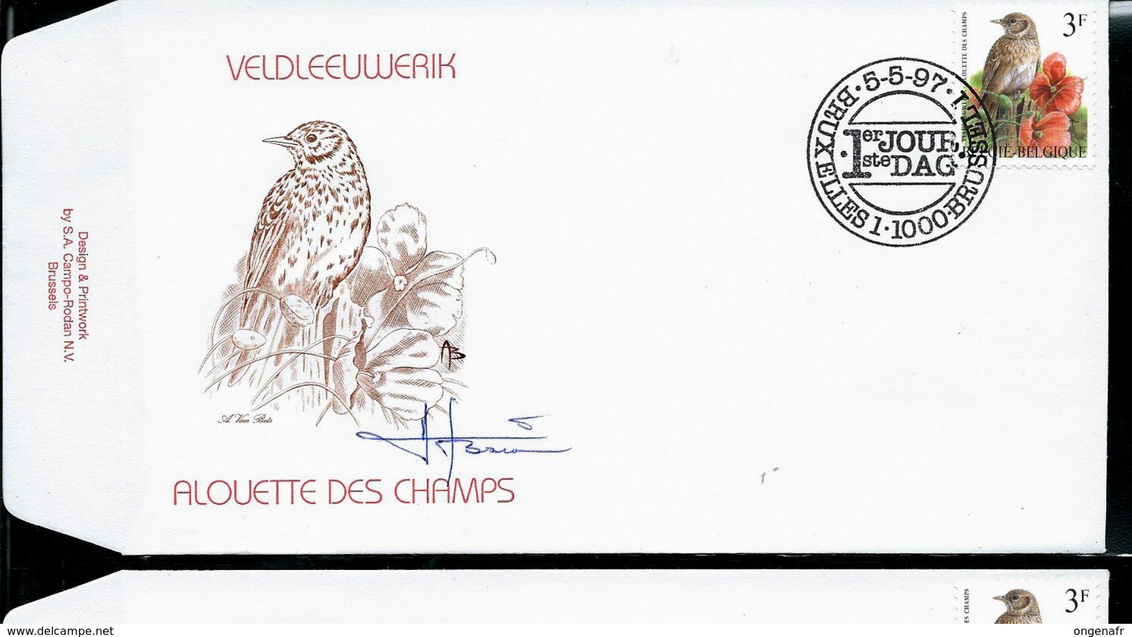 FDC Du N° 2705  Veldleeuwerik  /  Alouette Des Champs    Obl. Bruxelles - Brussel  05/05/97 - 1985-.. Vogels (Buzin)