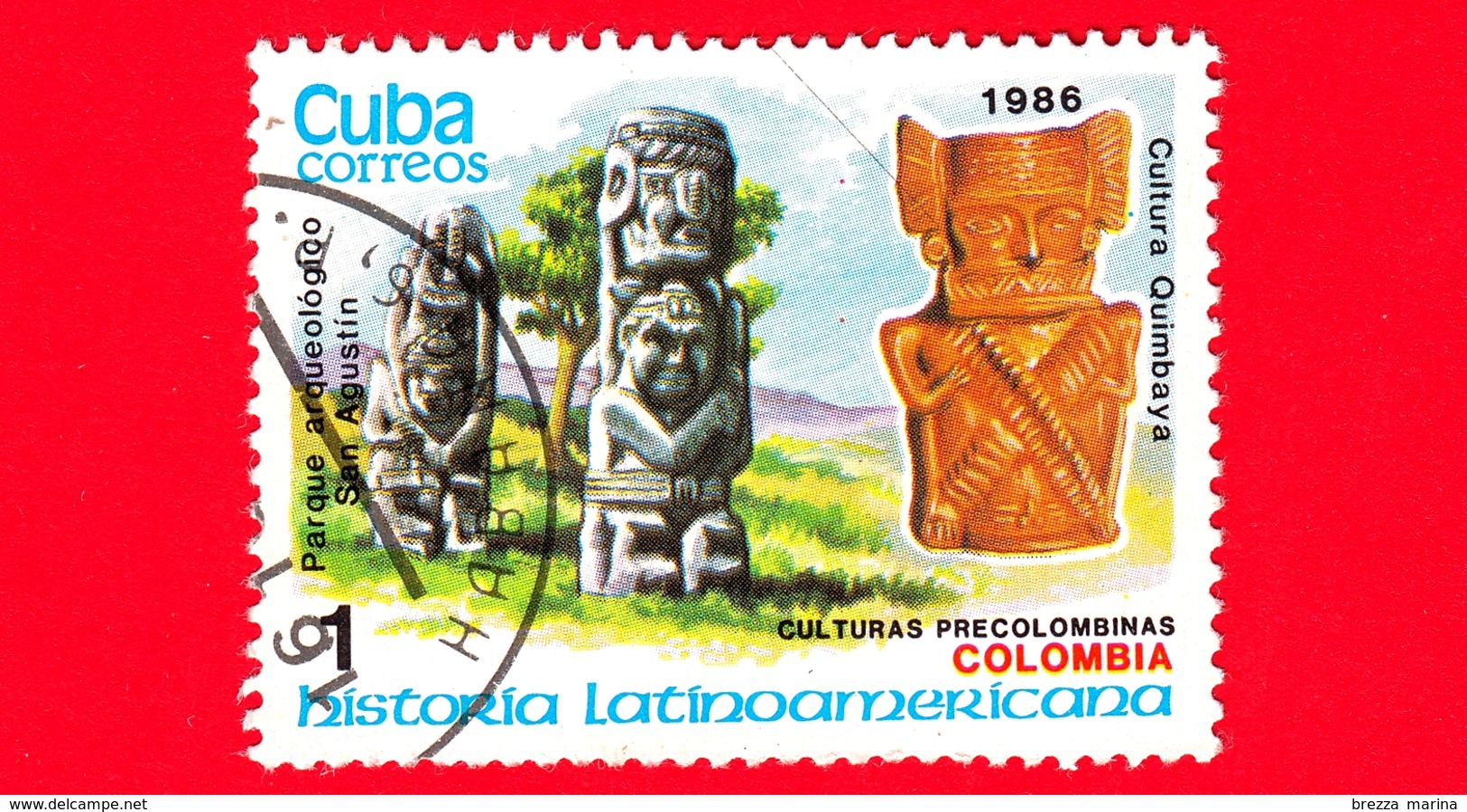 CUBA - Nuovo Obl. - 1986 - Storia - Colombia, Parco Archeologico, Statua Di San Augustin E Quimbayan - 1 - Nuovi