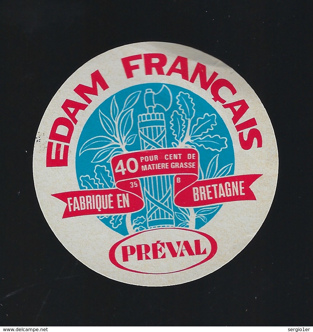 étiquette Fromage  Edam Français 40Mg Fabriqué En Bretagne Preval - Cheese
