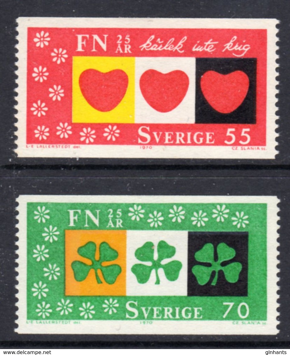 SWEDEN - 1970 UNITED NATIONS ANNIVERSARY SET (2V) FINE MNH ** SG 628-629 - Unused Stamps