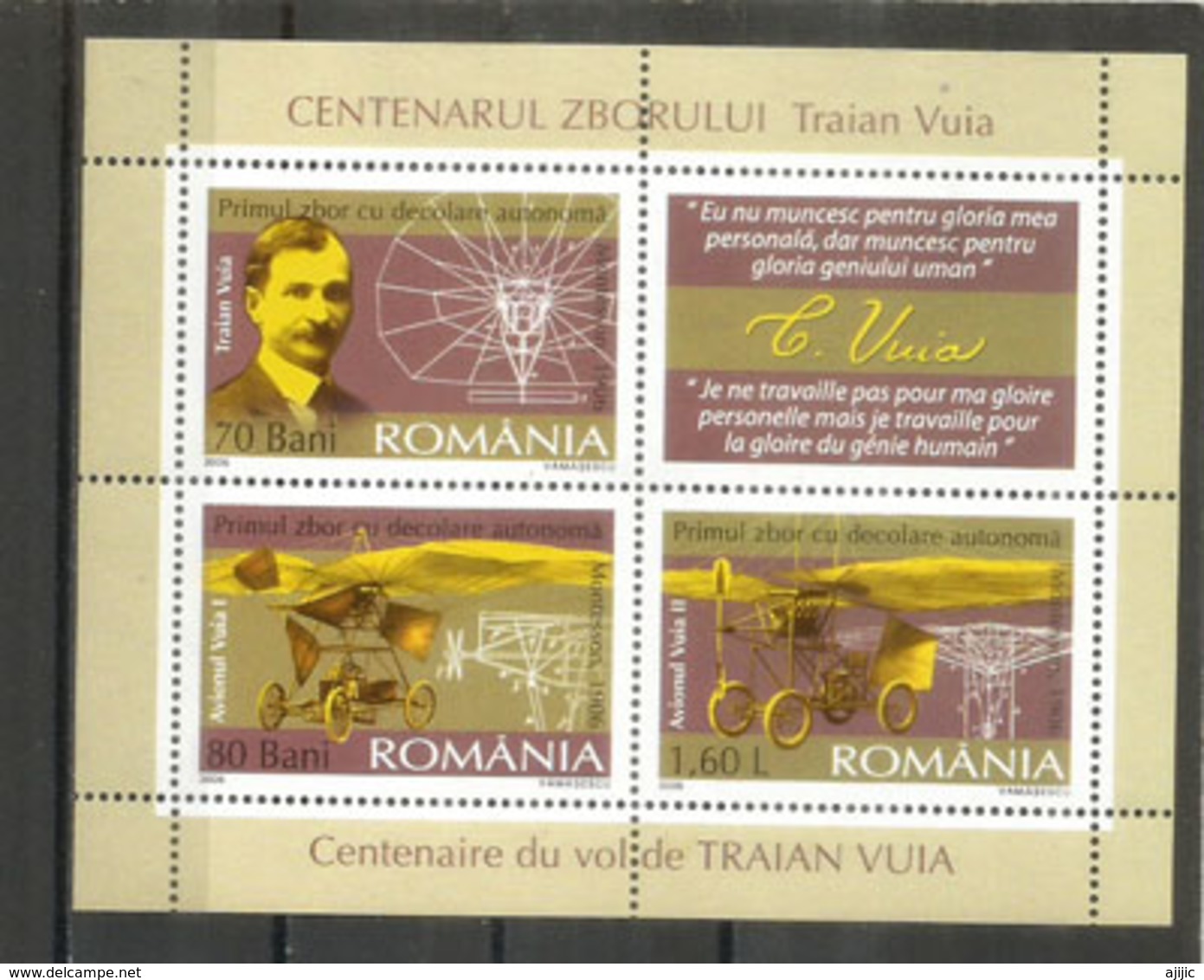 110e Anniversaire Du Vol De Traian Vuia à Montesson,78, Pionnier De L’aviation Mondiale.Bloc-feuillet Neuf ** * - Airplanes