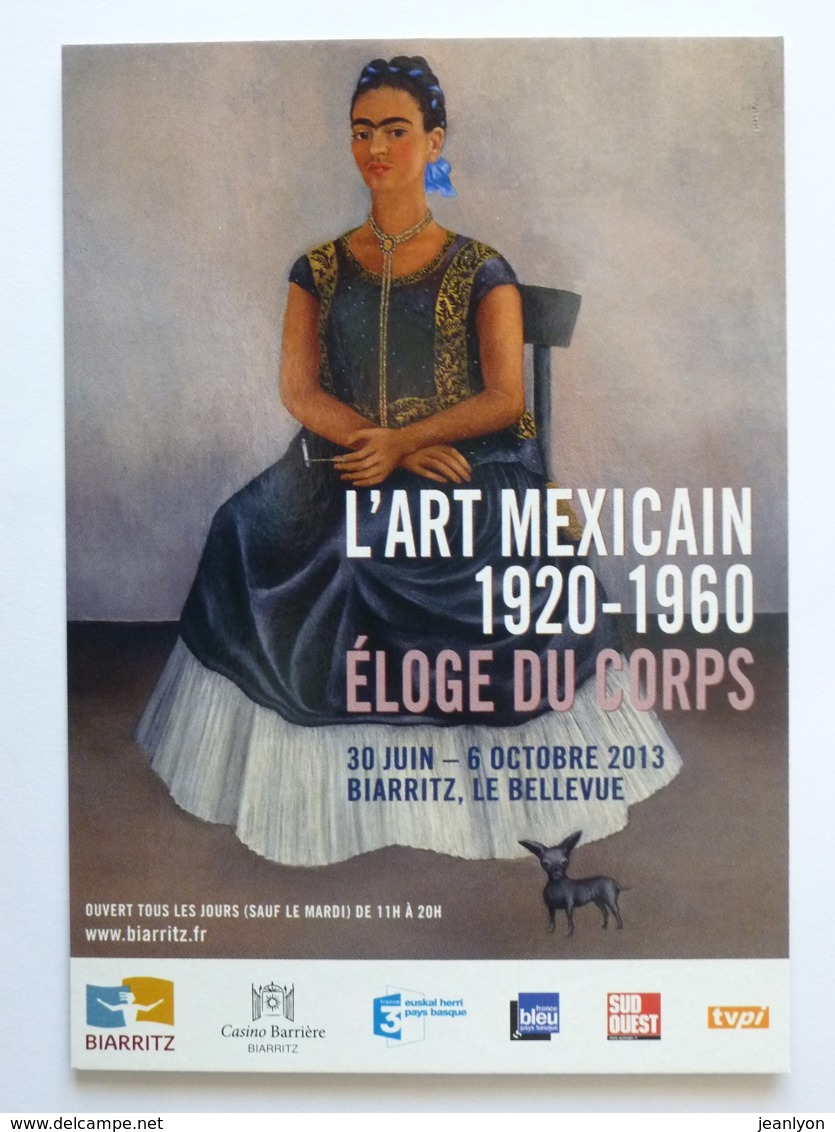 ART MEXICAIN / PEINTURE - Femme Assise - Frida Kalho - Perro Itzcunli Conmigo , Huile Sur Toile - Carte Publicitaire - Malerei & Gemälde