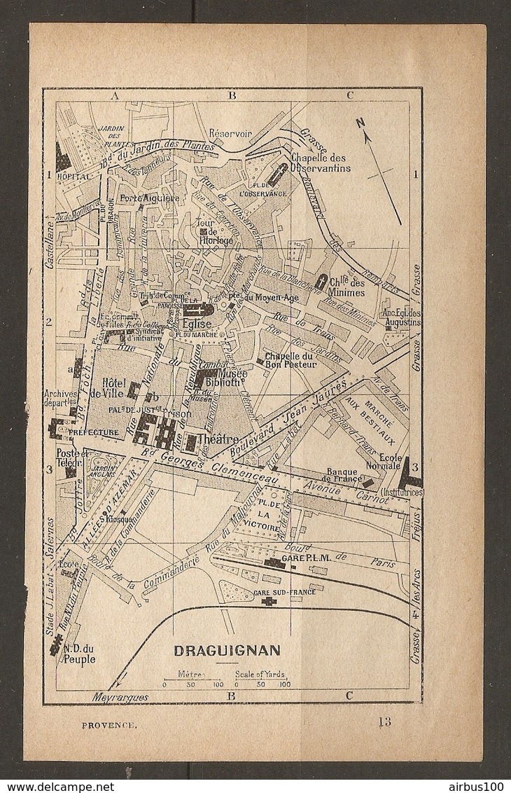 CARTE PLAN 1922 - DRAGUIGNAN GARE PLM BANQUE DE FRANCE MARCHE AUX BESTIAUX KIOSQUE RESERVOIR - Topographical Maps