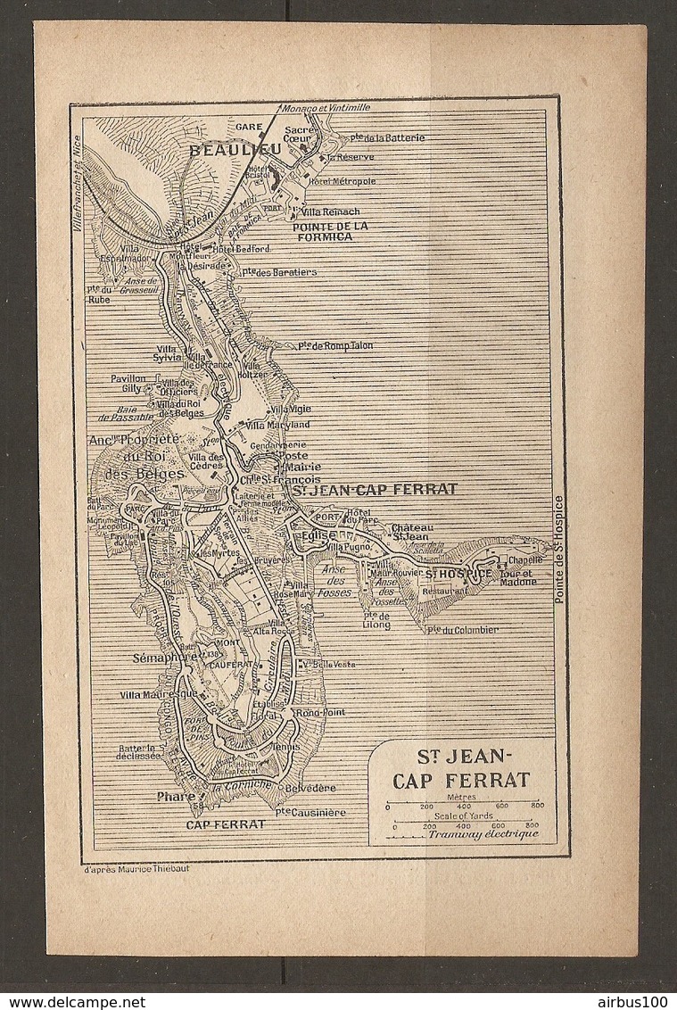 CARTE PLAN 1922 - St JEAN CAP FERRAT VILLAS MAURESQUE GILLY Des OFFICIERS Anc. PROPRIETE DES ROIS DES BELGES - Mapas Topográficas