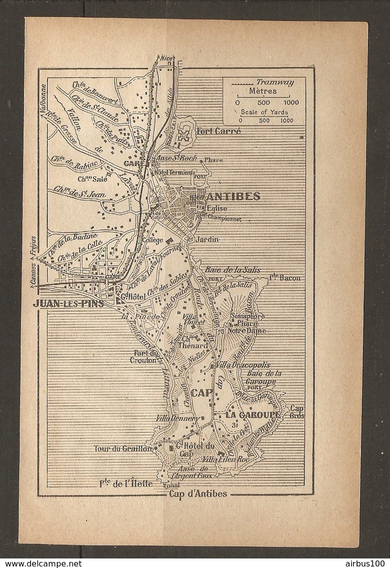 CARTE PLAN 1922 - ANTIBES JUAN Les PINS FORT CARRE LA GAROUPE VILLAS EILEN ROC DENNERY - Cartes Topographiques